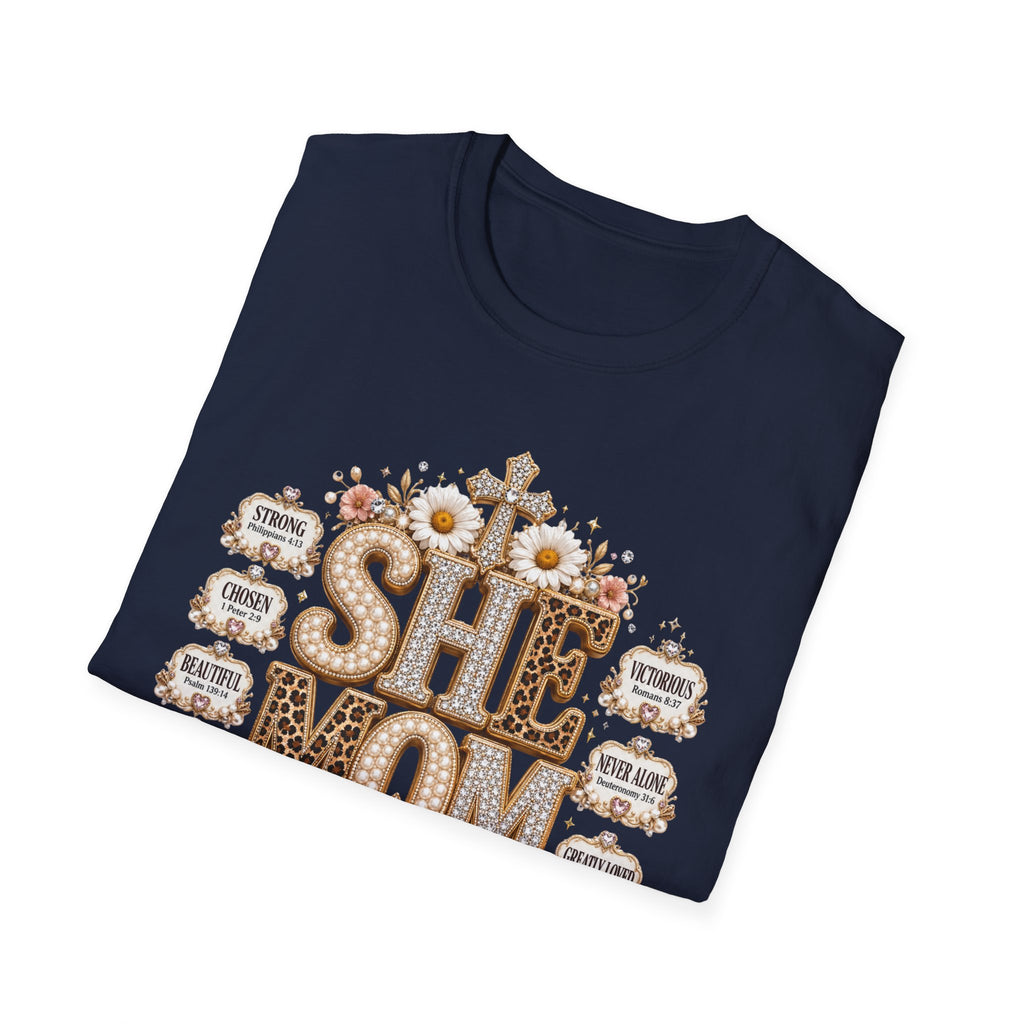She Mom Floral Leopard Cross T‑Shirt — Mother’s Day Christian Mama Tee