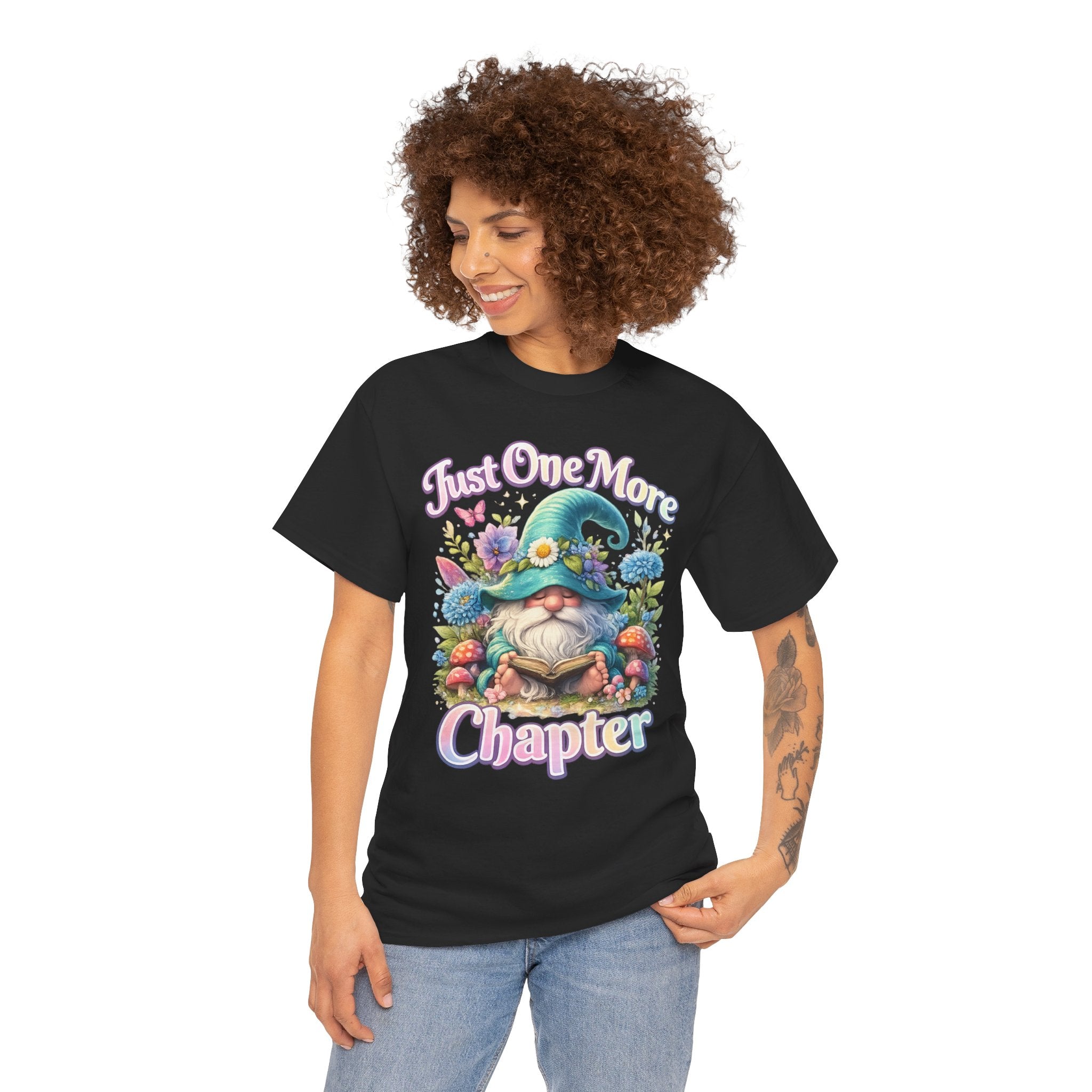 Just One More Chapter Shirt – Book Lover Gift, Cute Reading Gnome T-Shirt, Cozy Reader Tee, Bibliophile Gift, Teacher Gift