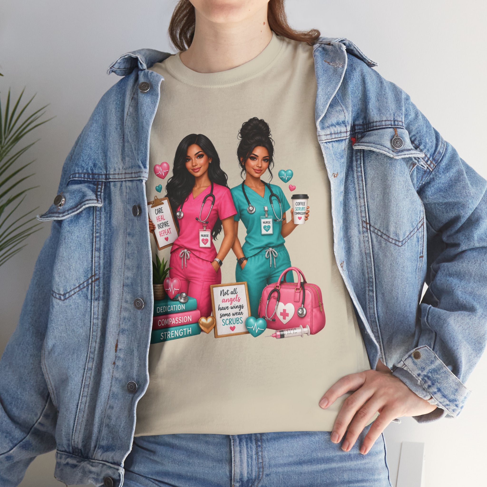 Nurse Besties Graphic Tee — Cute Scrub Nurses Illustration