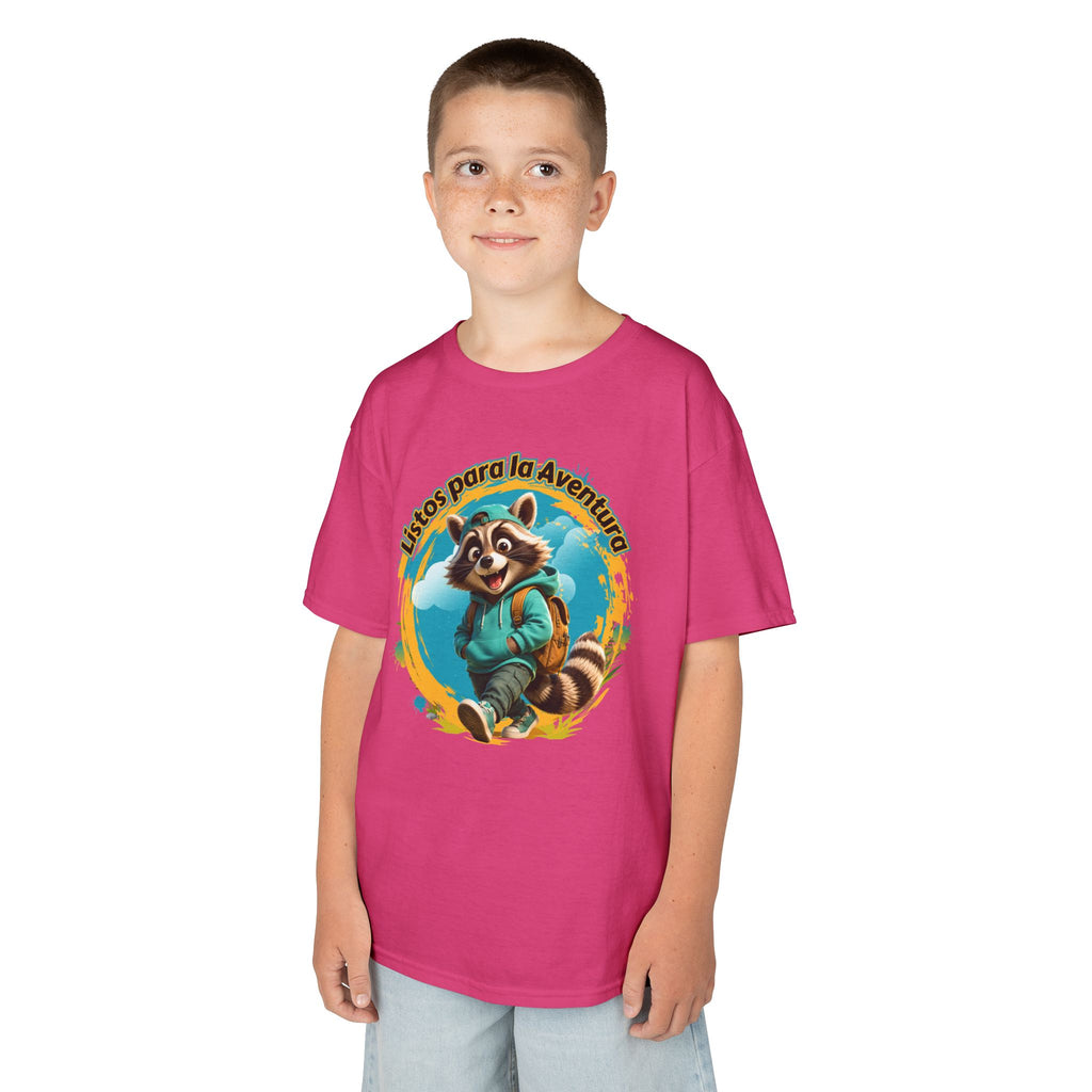 Kids Tee — "Listos para la Aventura" Cute Raccoon Explorer Graphic