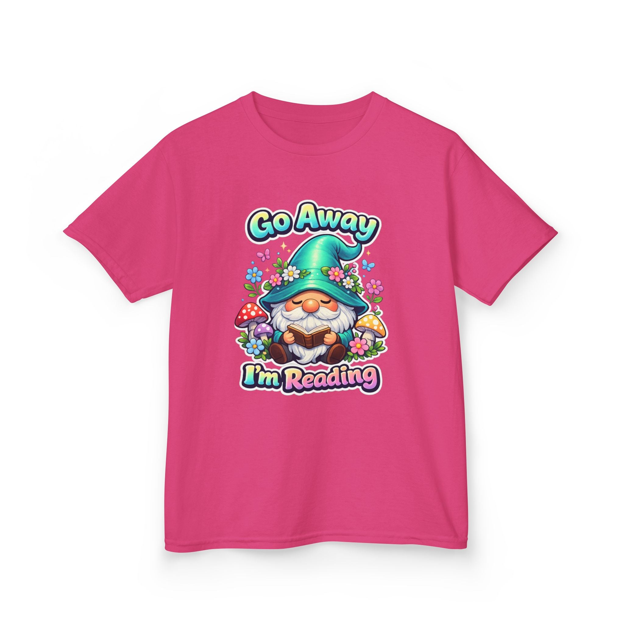 Kids Tee — "Go Away I'm Reading" Gnome Reading Shirt