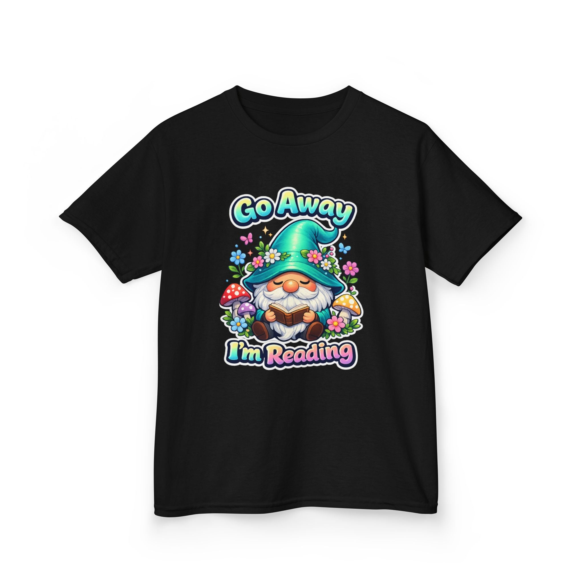 Kids Tee — "Go Away I'm Reading" Gnome Reading Shirt