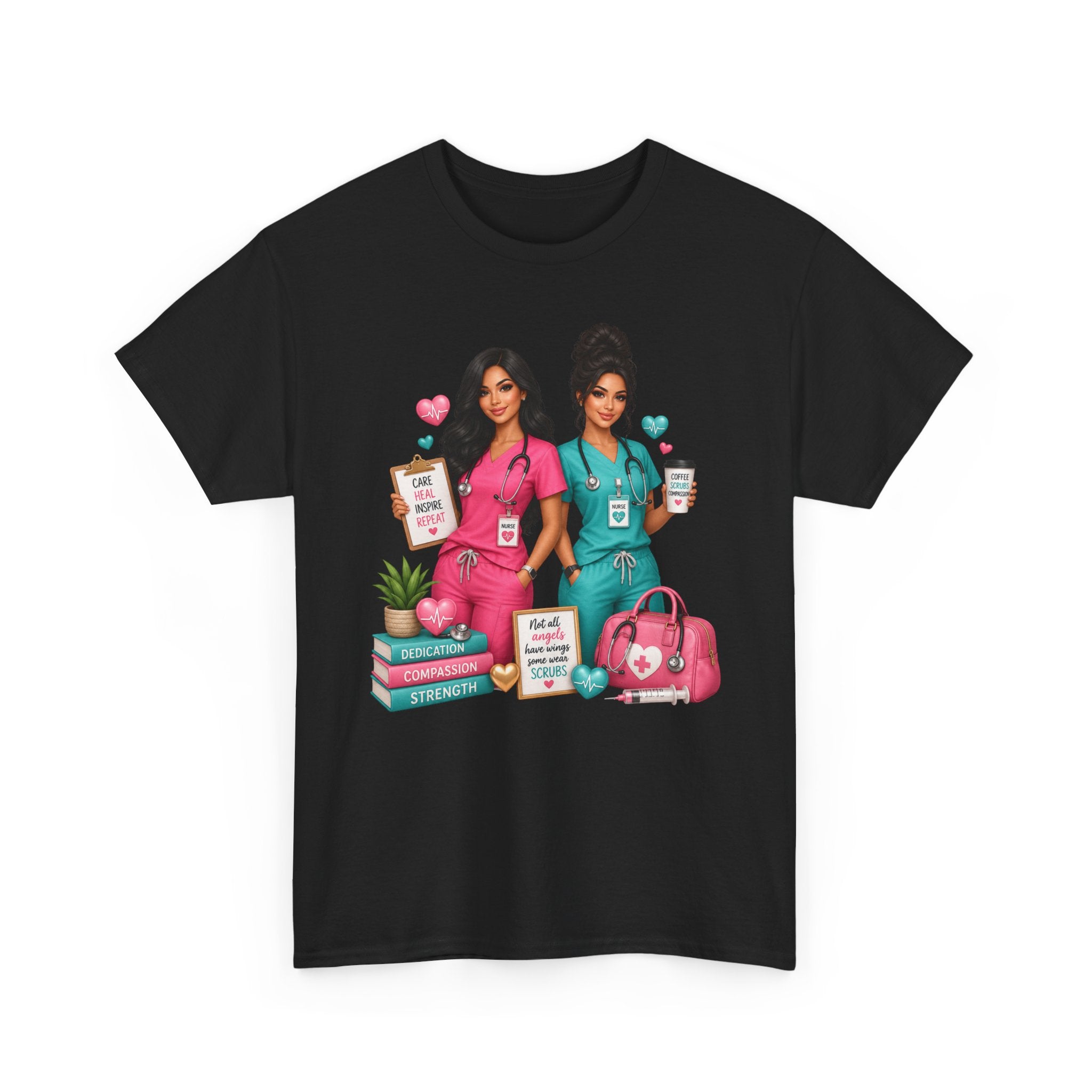 Nurse Besties Graphic Tee — Cute Scrub Nurses Illustration