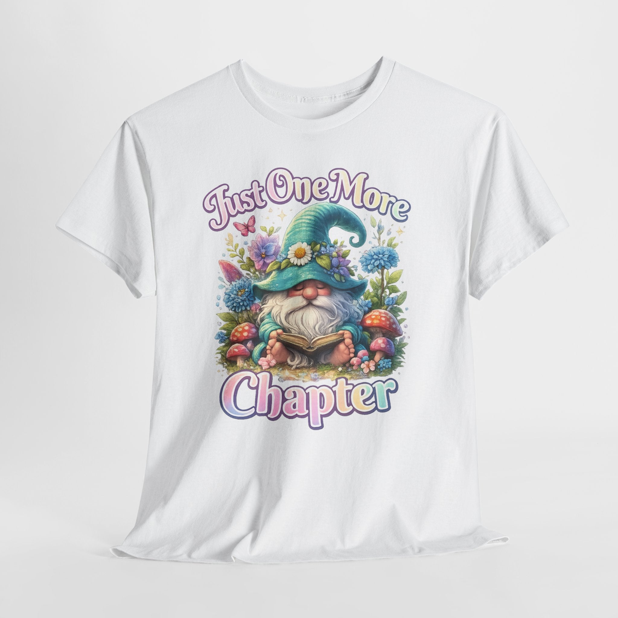 Just One More Chapter Shirt – Book Lover Gift, Cute Reading Gnome T-Shirt, Cozy Reader Tee, Bibliophile Gift, Teacher Gift