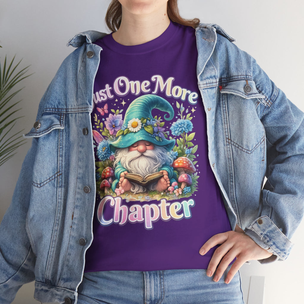 Just One More Chapter Shirt – Book Lover Gift, Cute Reading Gnome T-Shirt, Cozy Reader Tee, Bibliophile Gift, Teacher Gift