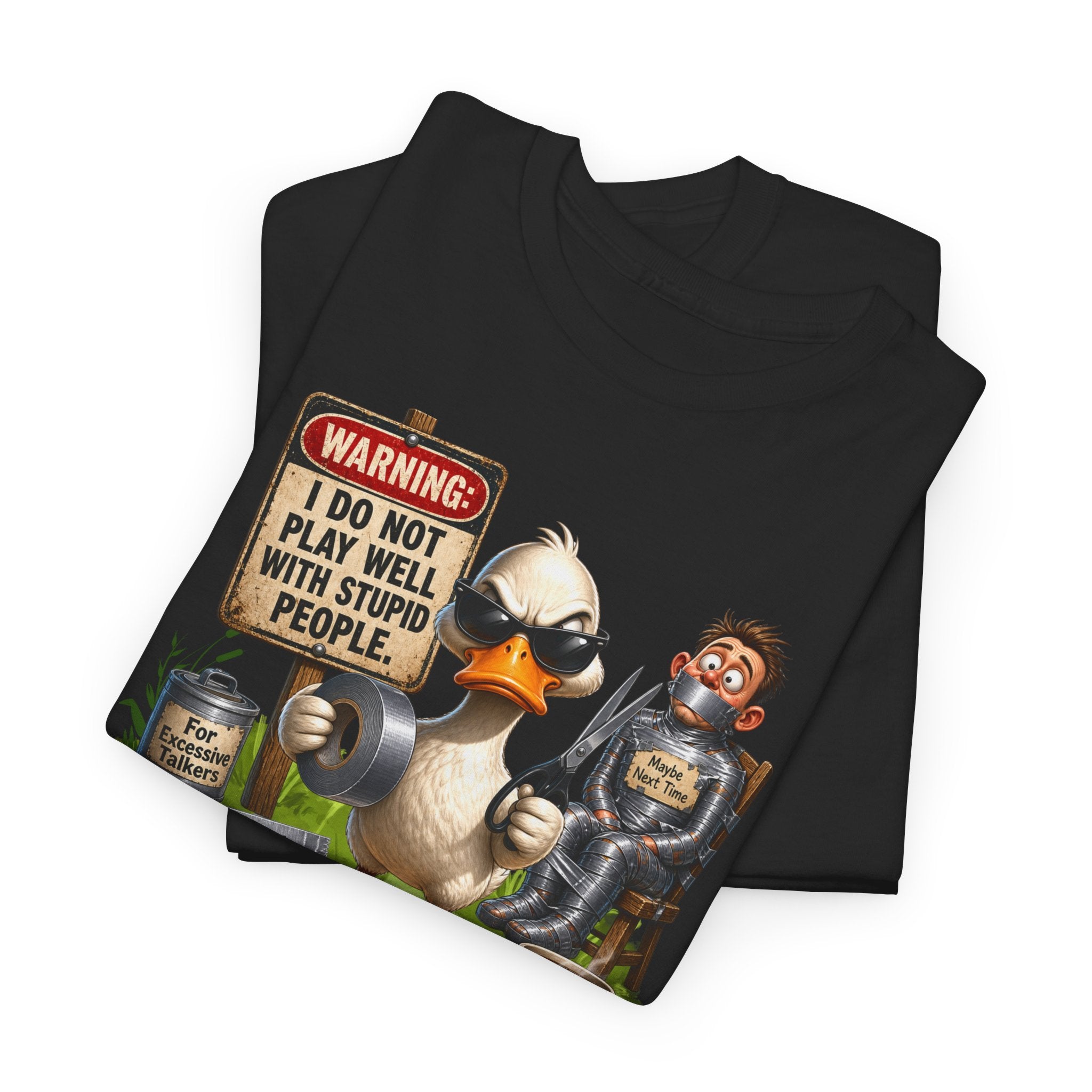 Duck with Attitude T-Shirt – "Warning: I Do Not Play Well With Stupid People" Graphic Tee