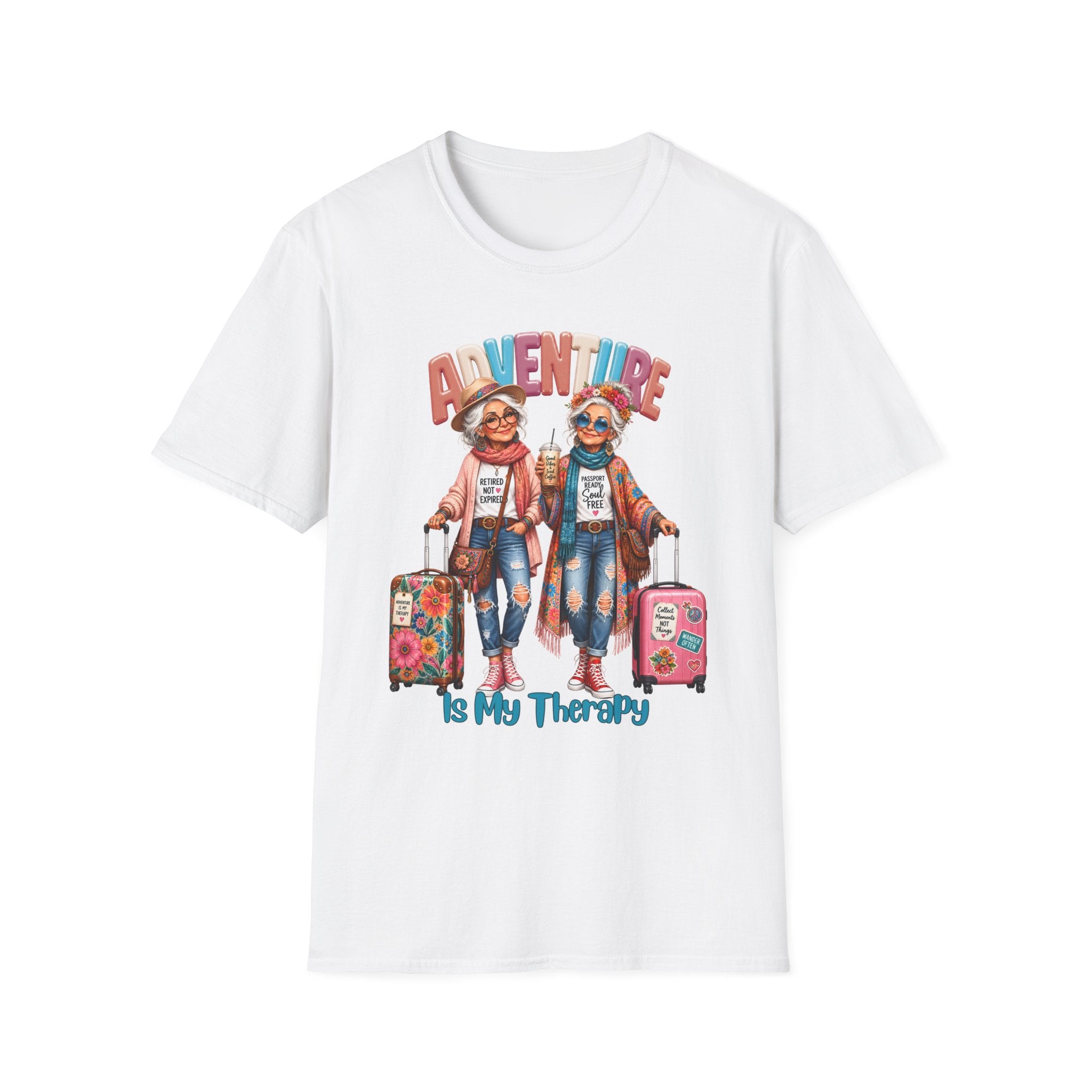 Adventure Is My Therapy T‑Shirt — Vintage Travel Grandma Graphic Tee