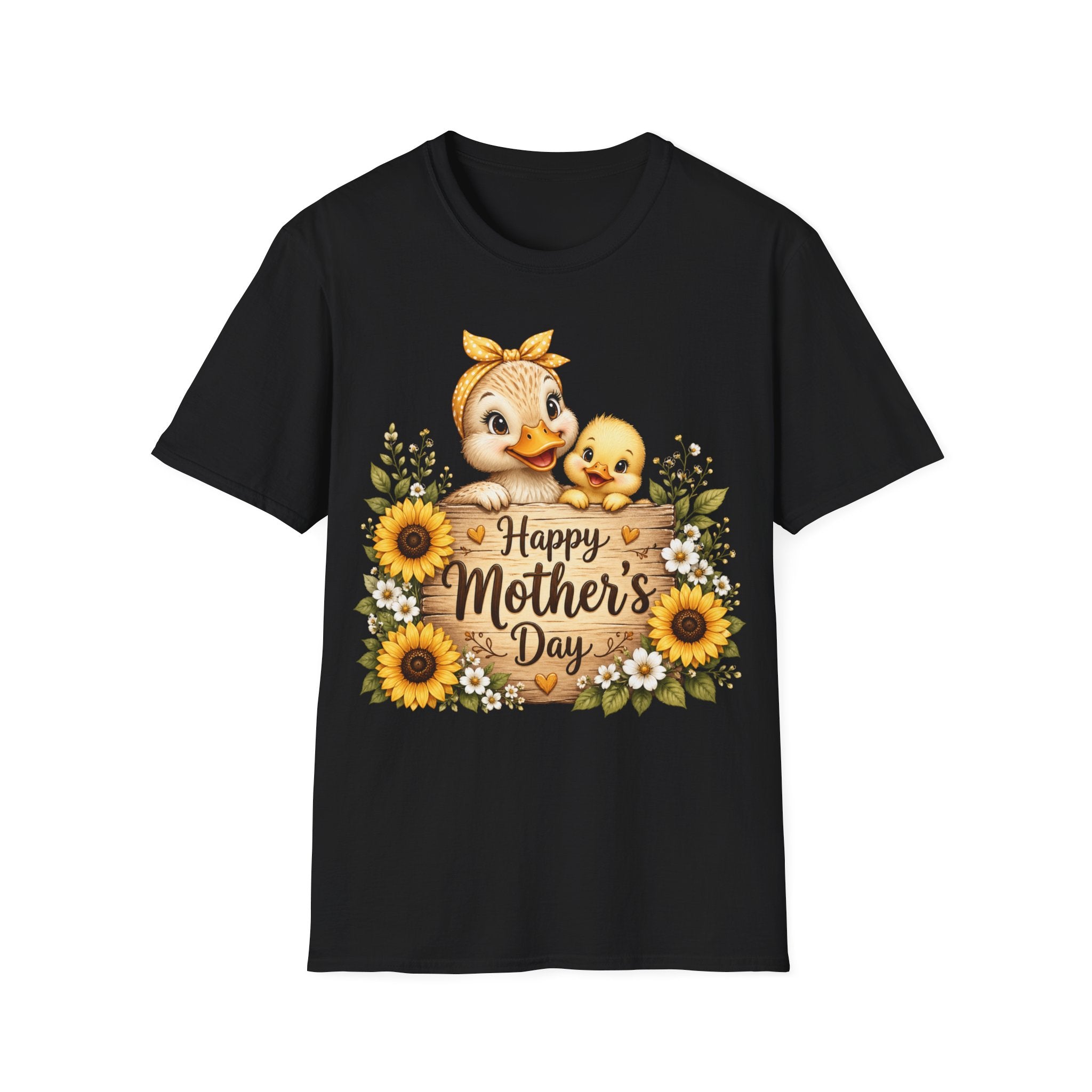 Mother’s Day Duck Mom T-Shirt — "Happy Mother’s Day" Sunflower Design