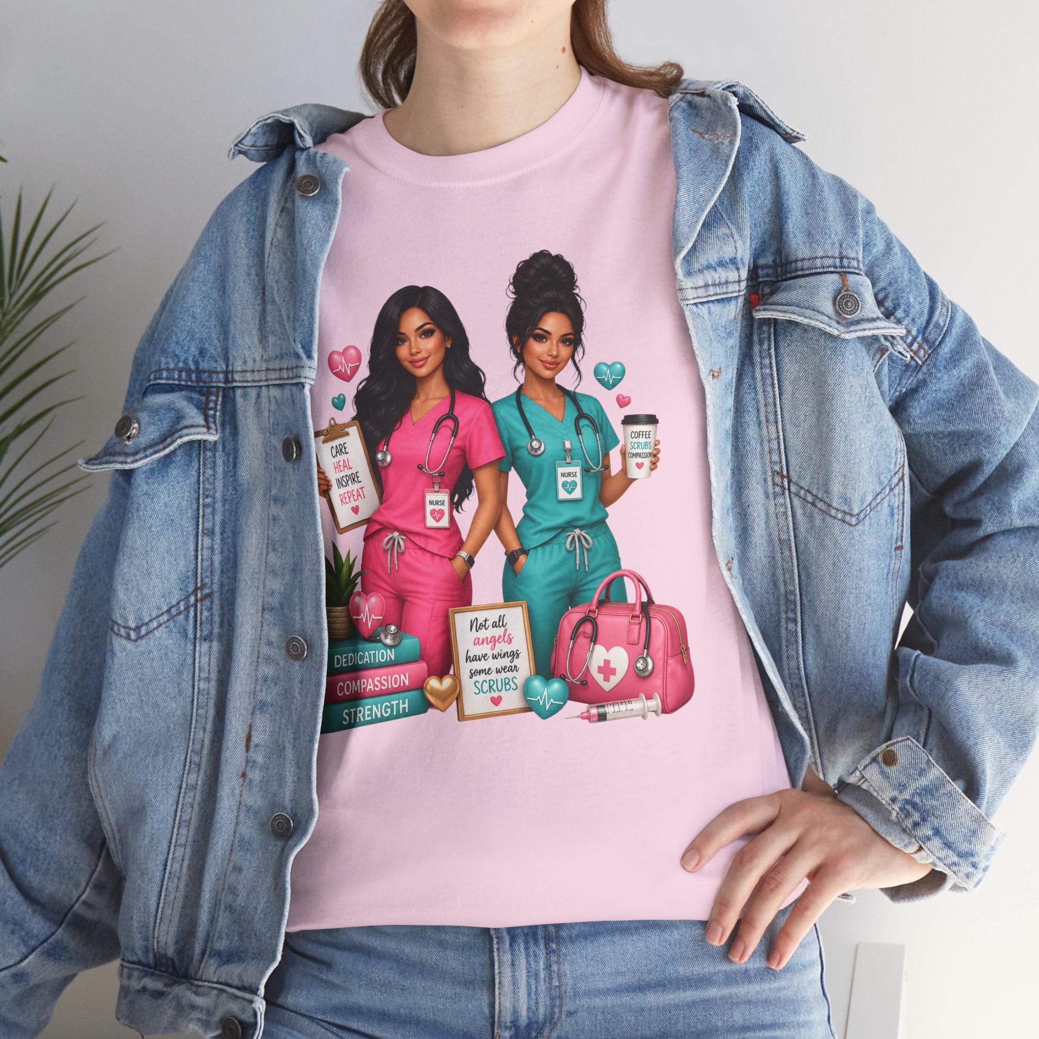 Nurse Besties Graphic Tee — Cute Scrub Nurses Illustration