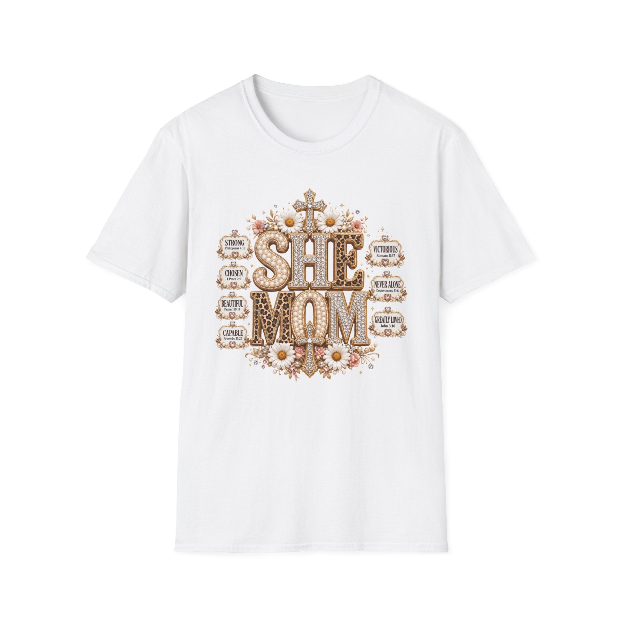 She Mom Floral Leopard Cross T‑Shirt — Mother’s Day Christian Mama Tee