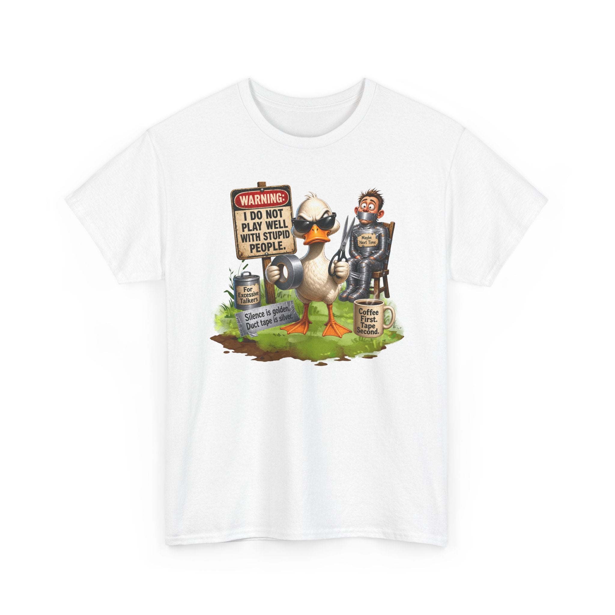 Duck with Attitude T-Shirt – "Warning: I Do Not Play Well With Stupid People" Graphic Tee