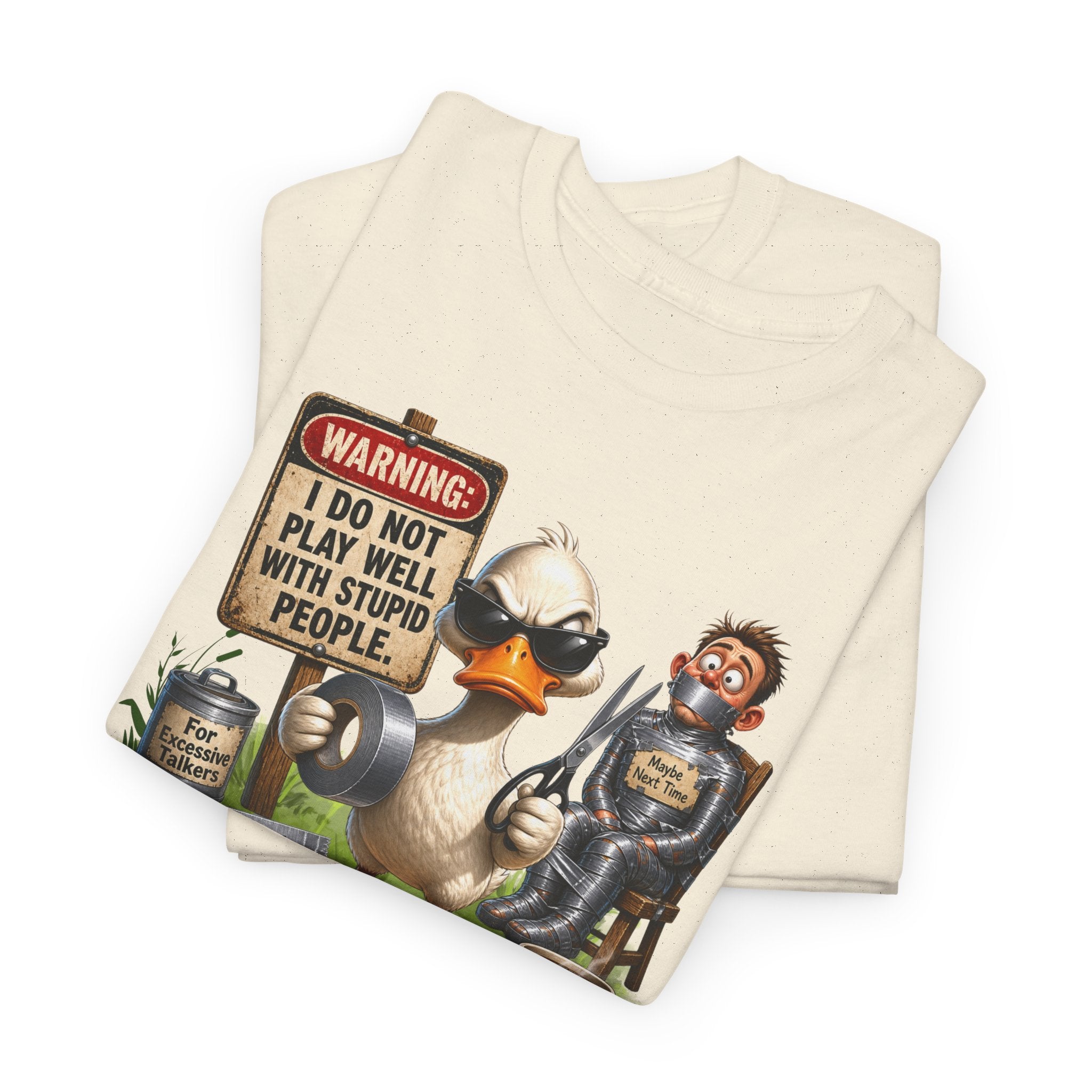 Duck with Attitude T-Shirt – "Warning: I Do Not Play Well With Stupid People" Graphic Tee