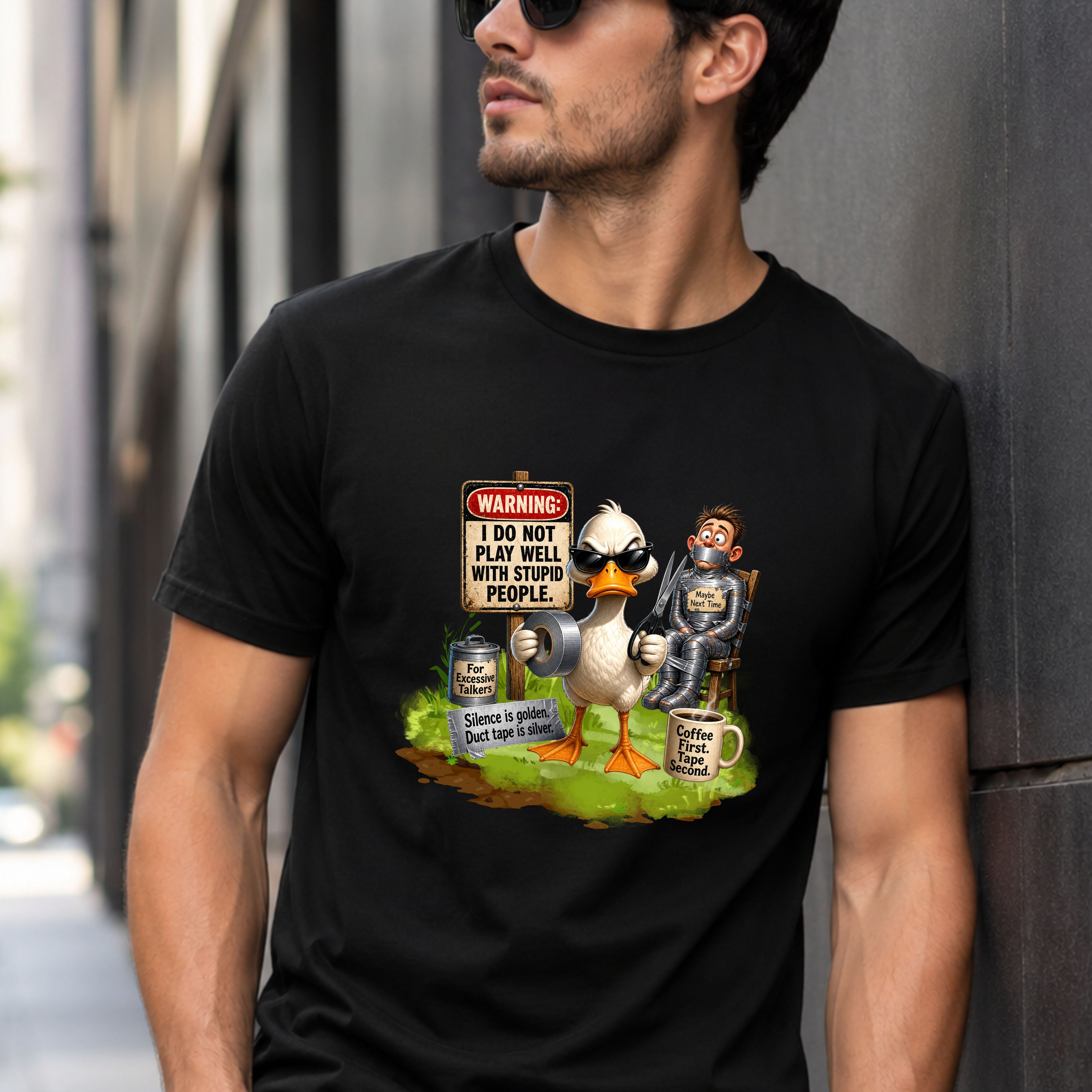 Duck with Attitude T-Shirt – "Warning: I Do Not Play Well With Stupid People" Graphic Tee