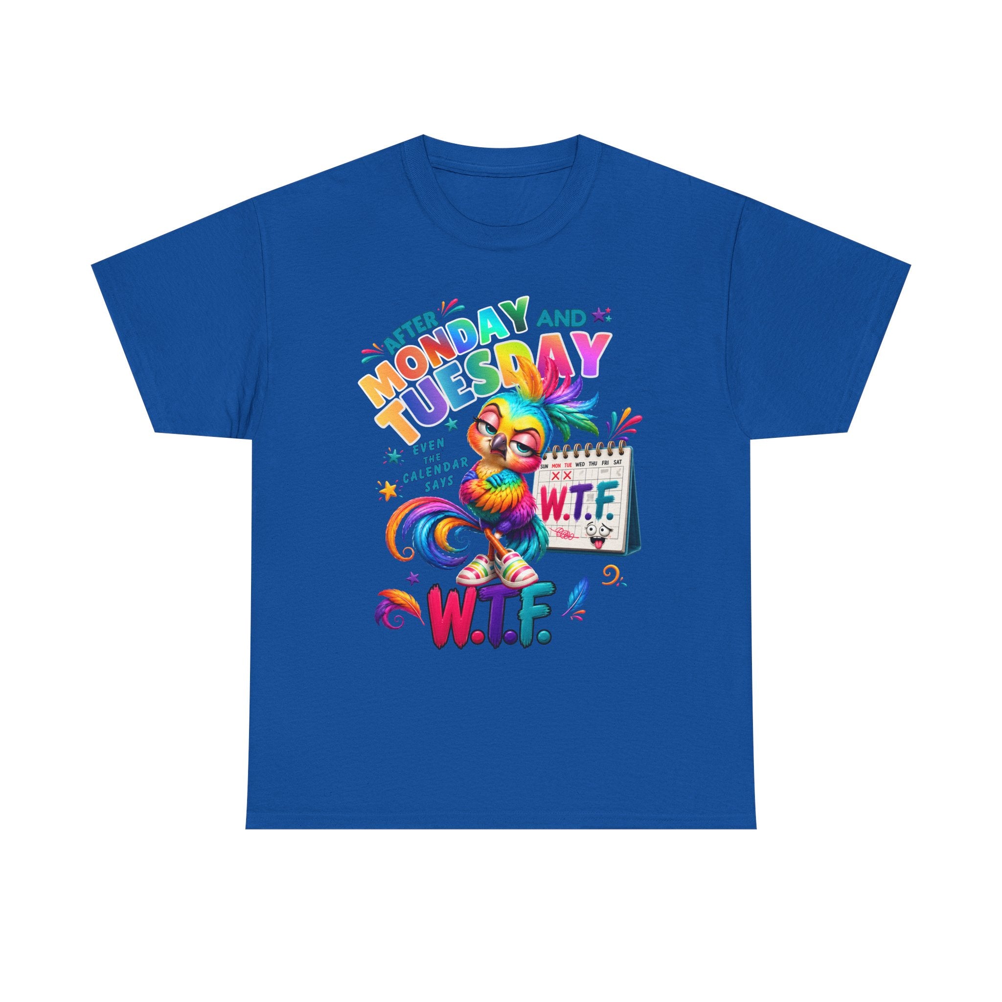Monday and Tuesday WTF T-Shirt – Funny Colorful Rooster Graphic Tee