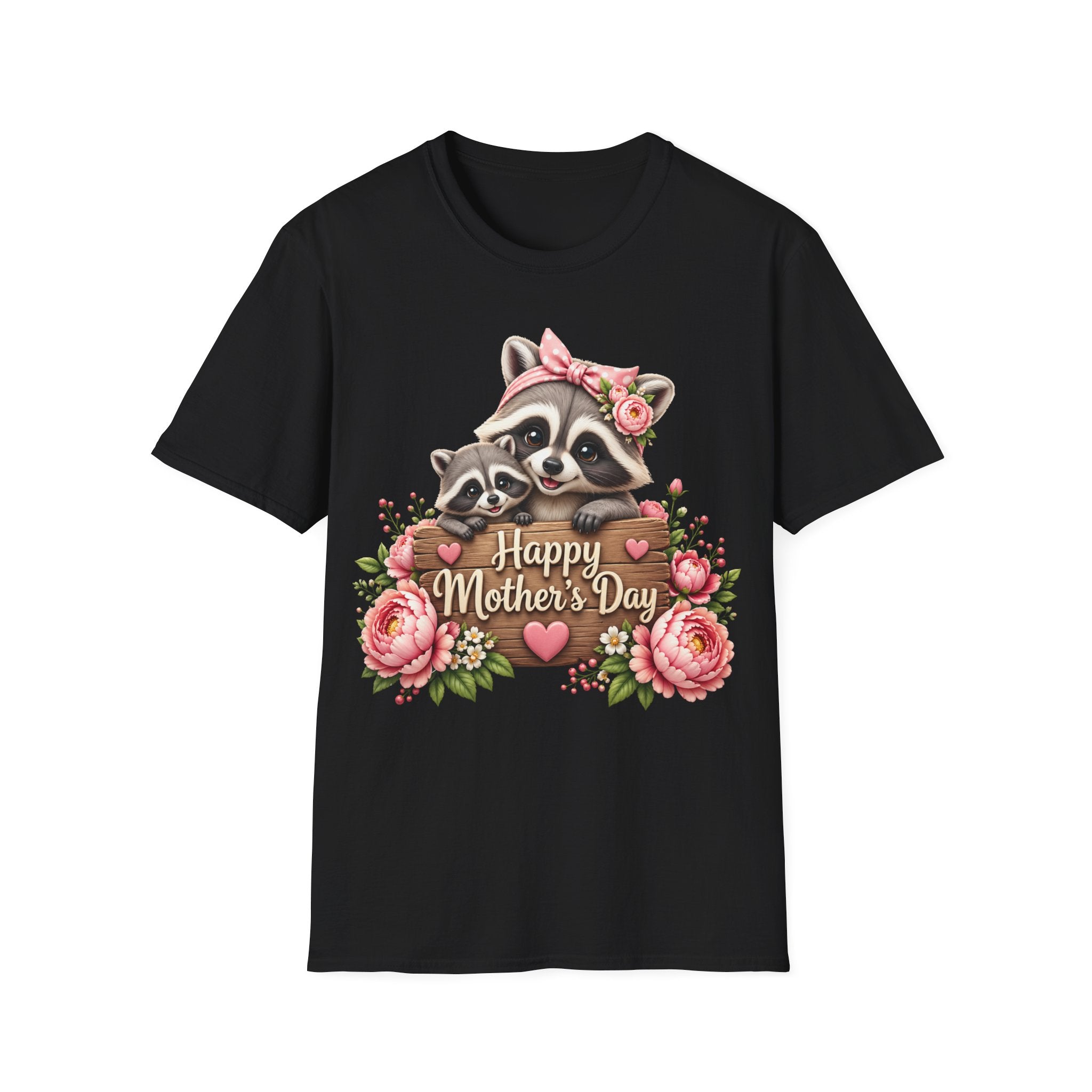 Mother's Day Raccoon T-Shirt - 'Happy Mother's Day' Floral Mom Tee