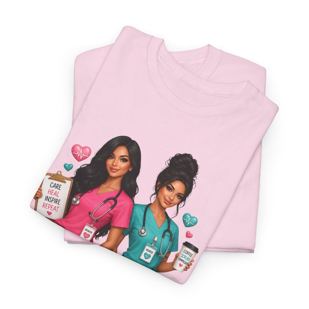 Nurse Besties Graphic Tee — Cute Scrub Nurses Illustration