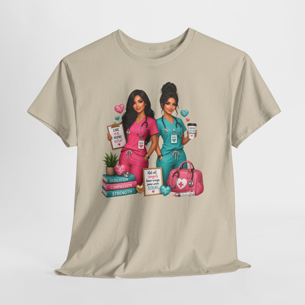 Nurse Besties Graphic Tee — Cute Scrub Nurses Illustration