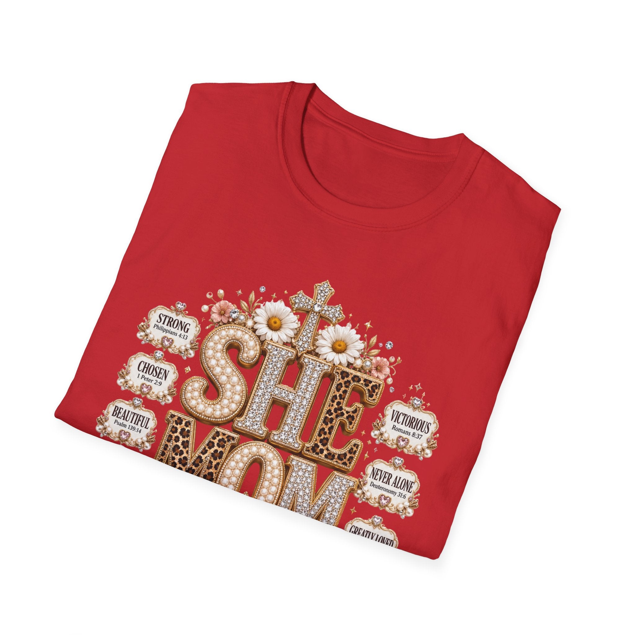 She Mom Floral Leopard Cross T‑Shirt — Mother’s Day Christian Mama Tee