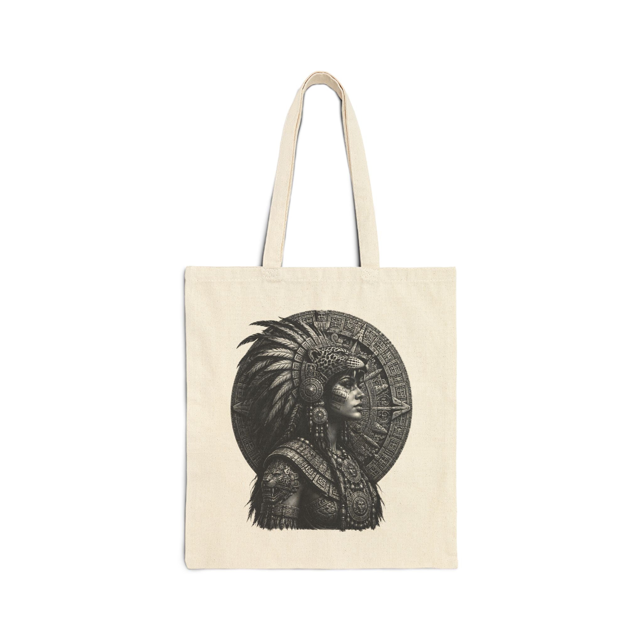 Aztec Warrior Canvas Tote — Vintage Tribal Headress Cotton Bag