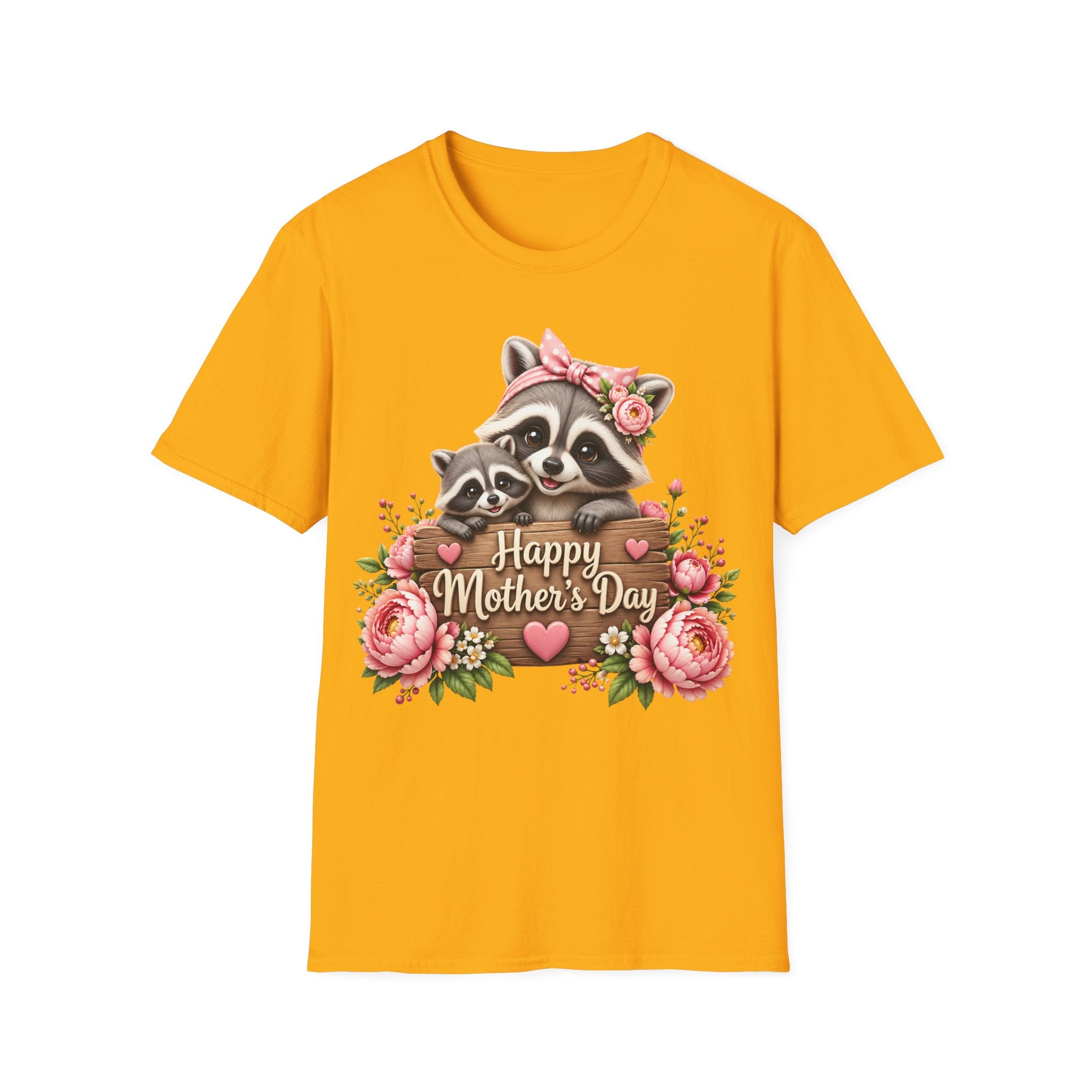 Mother's Day Raccoon T-Shirt - 'Happy Mother's Day' Floral Mom Tee