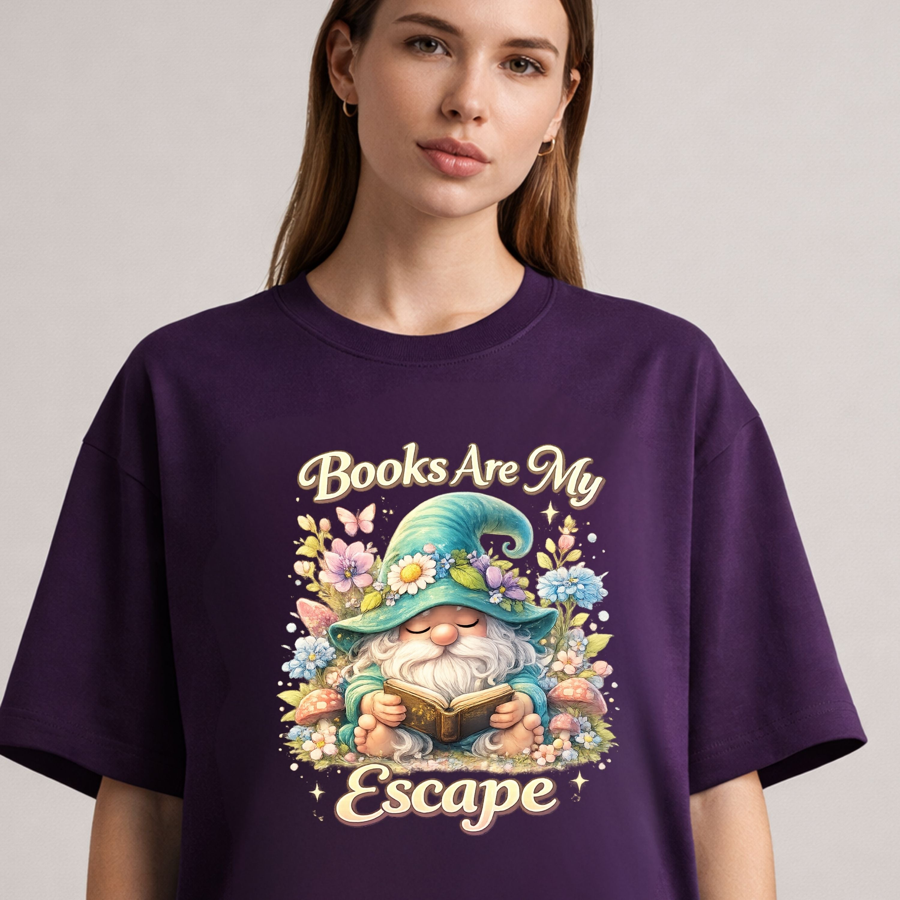 Books Are My Escape T-Shirt — Cozy Reading Gnome Graphic Tee