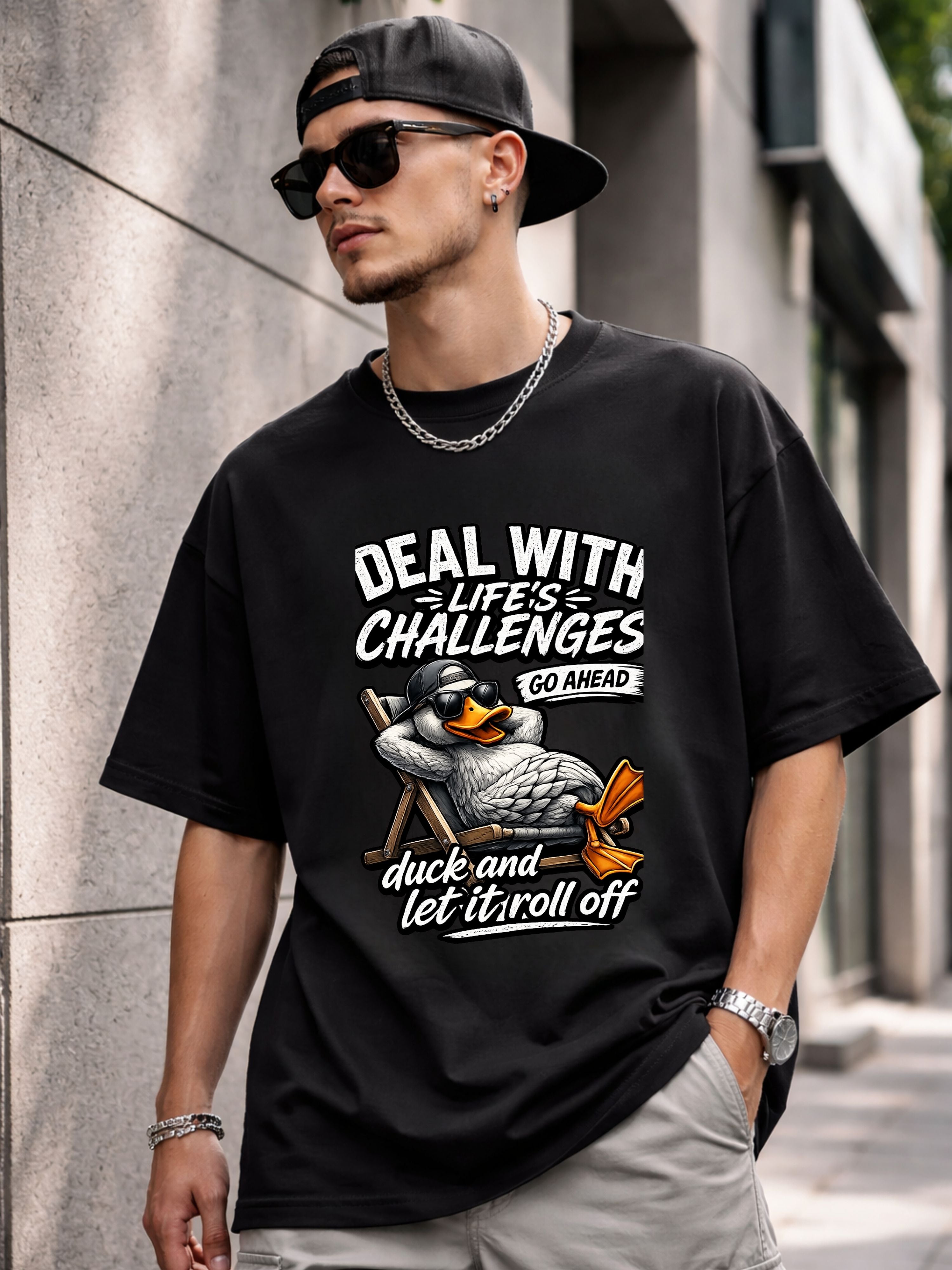 Deal With Life's Challenges Duck Tee — "Duck and Let It Roll Off" Graphic T-Shirt