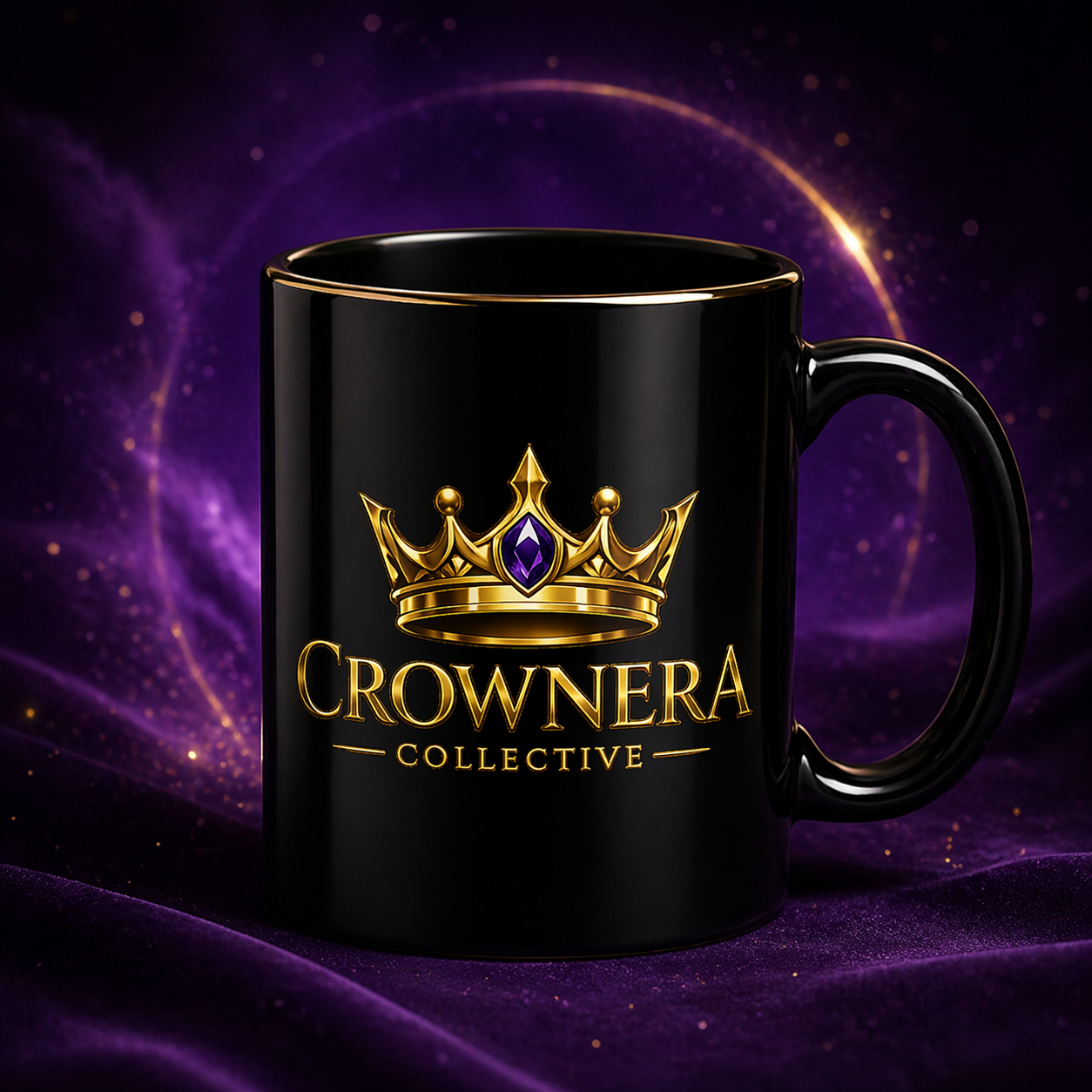 CrownNera Logo Accent Coffee Mug — 11/15oz White Mug with Black Handle & Inner