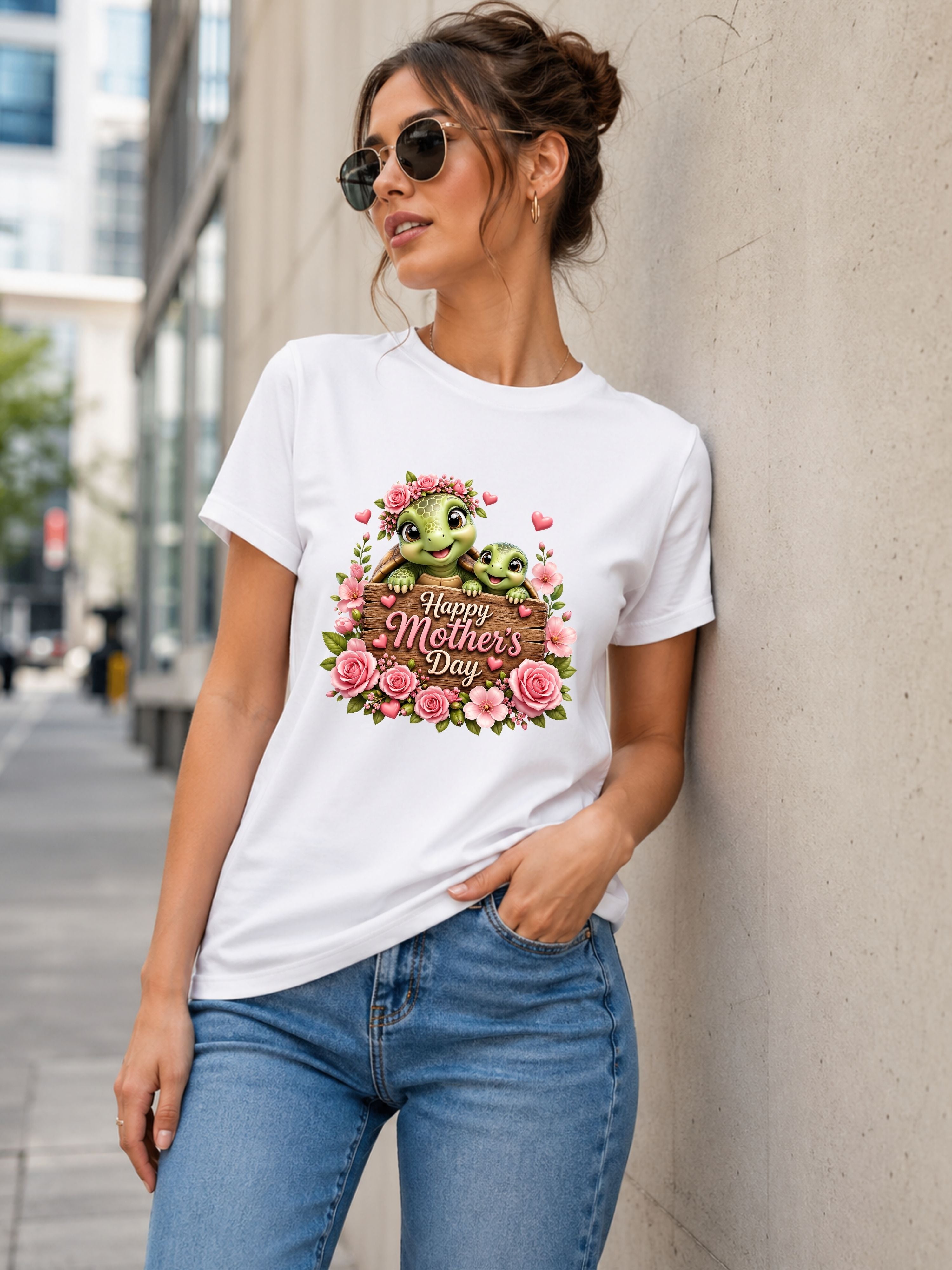 Mother’s Day Turtle T-Shirt — "Happy Mother’s Day" Floral Mom & Baby Design