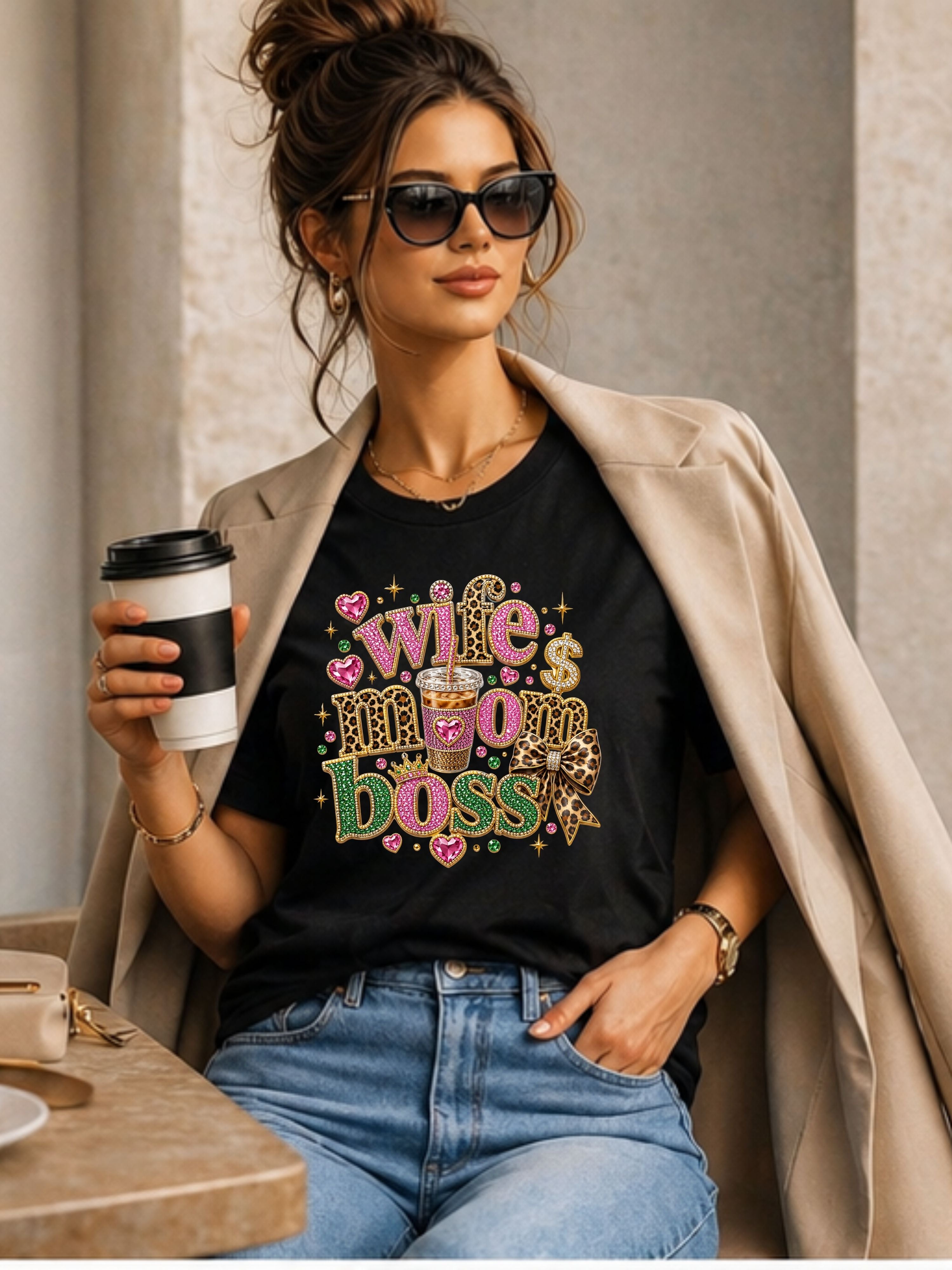 Wife Mom Boss Graphic T-Shirt — Leopard & Glitter Mom Life Tee