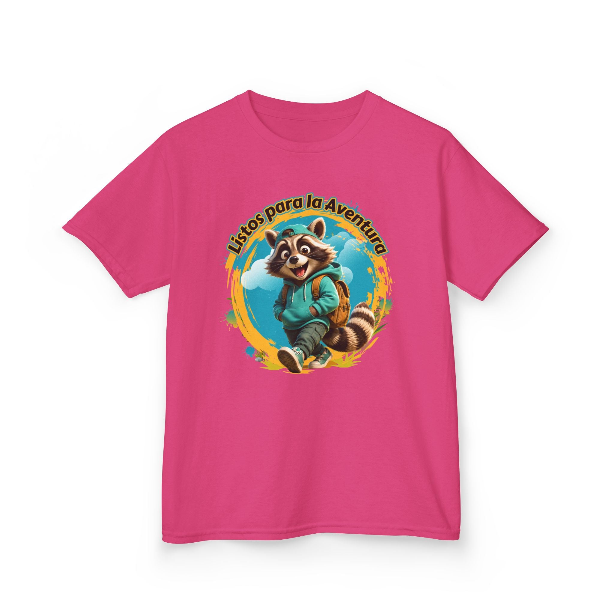 Kids Tee — "Listos para la Aventura" Cute Raccoon Explorer Graphic