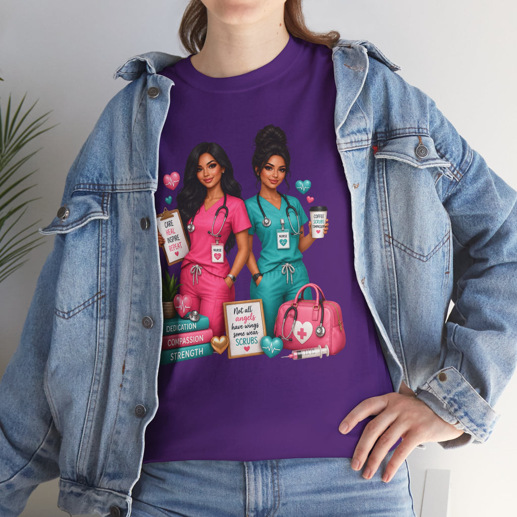 Nurse Besties Graphic Tee — Cute Scrub Nurses Illustration