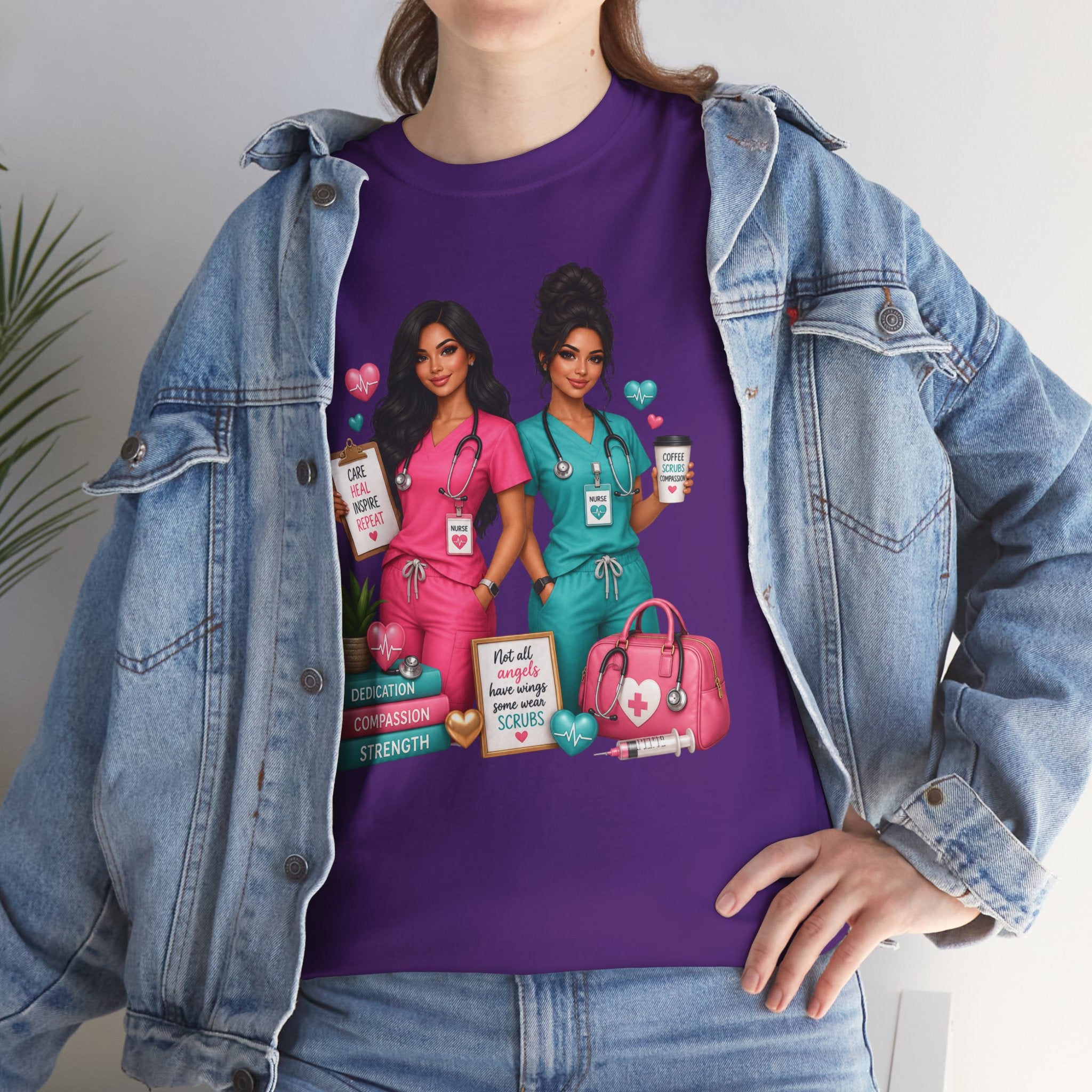 Nurse Besties Graphic Tee — Cute Scrub Nurses Illustration