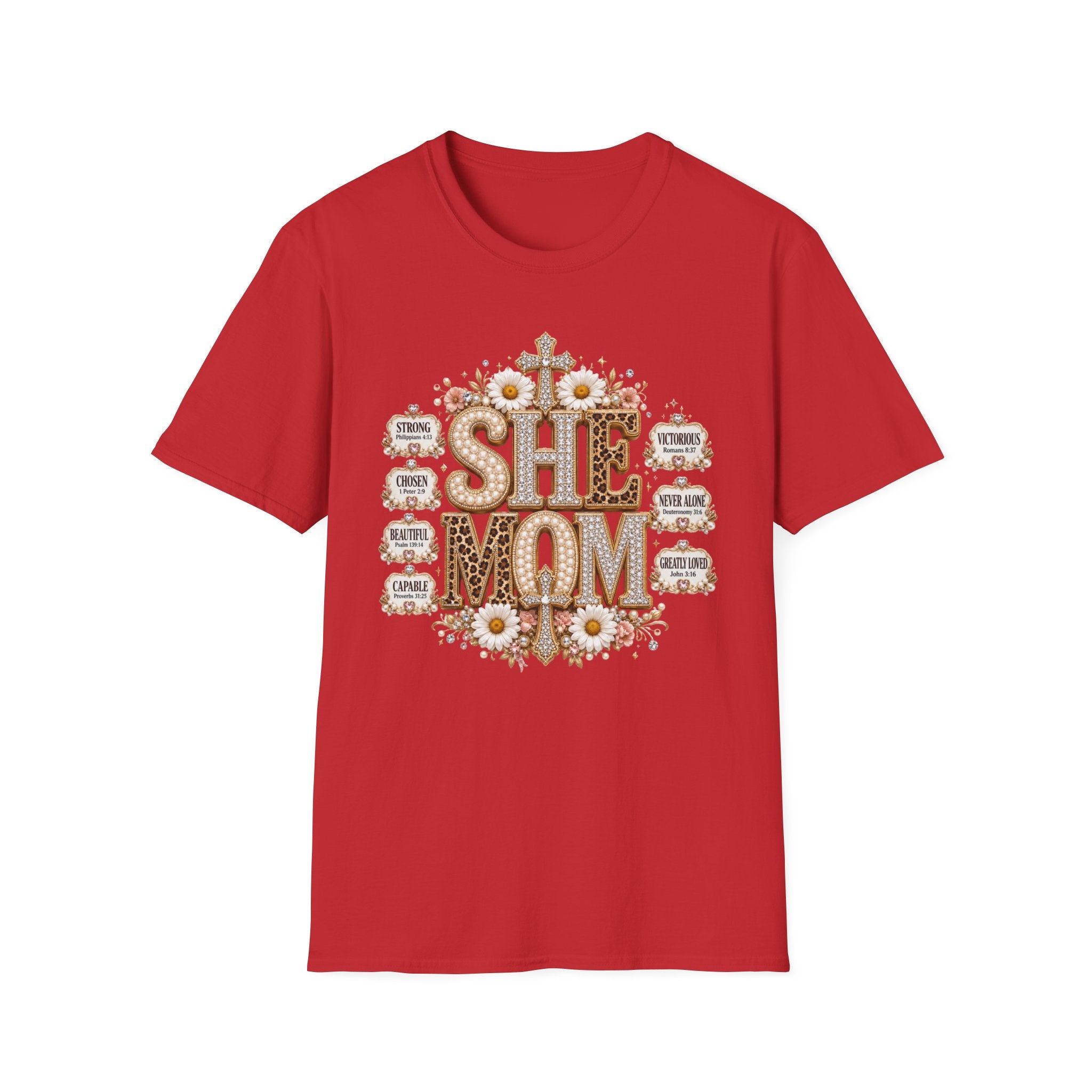She Mom Floral Leopard Cross T‑Shirt — Mother’s Day Christian Mama Tee