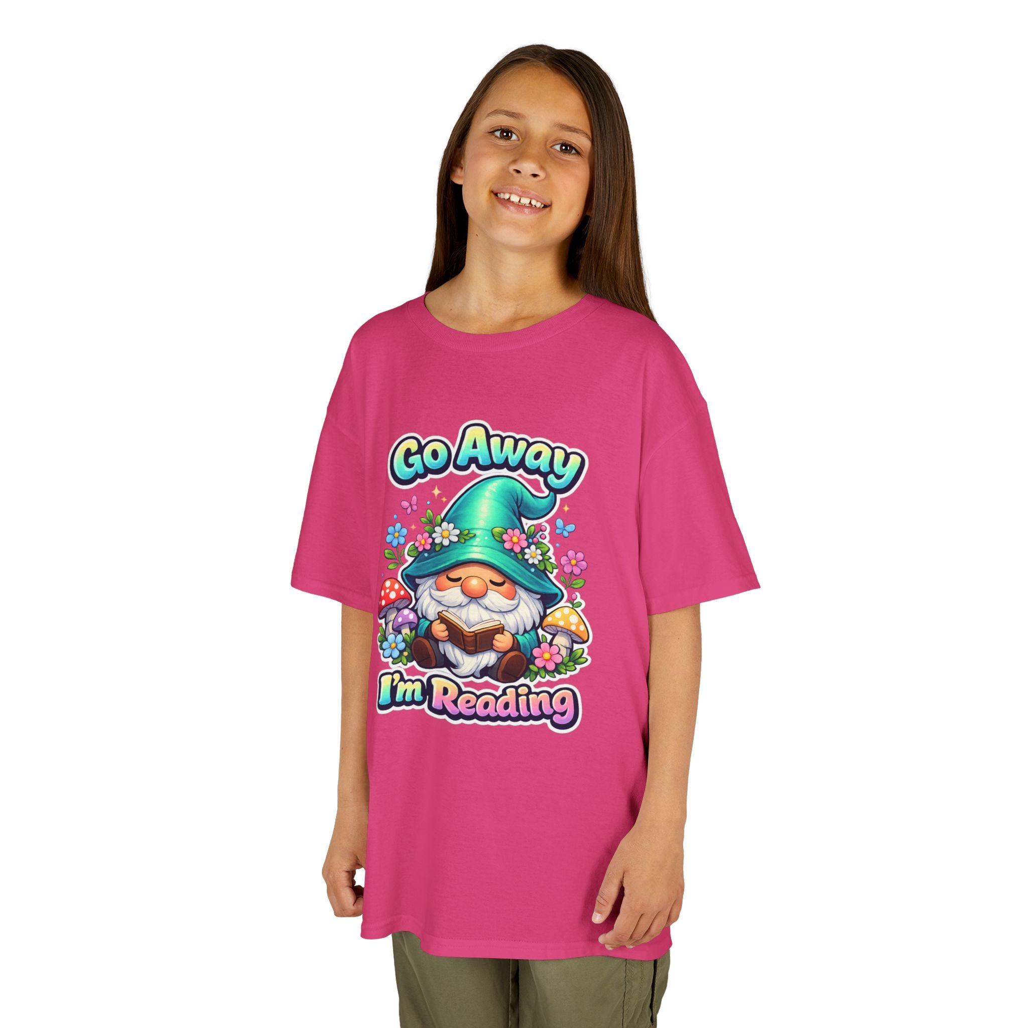 Kids Tee — "Go Away I'm Reading" Gnome Reading Shirt