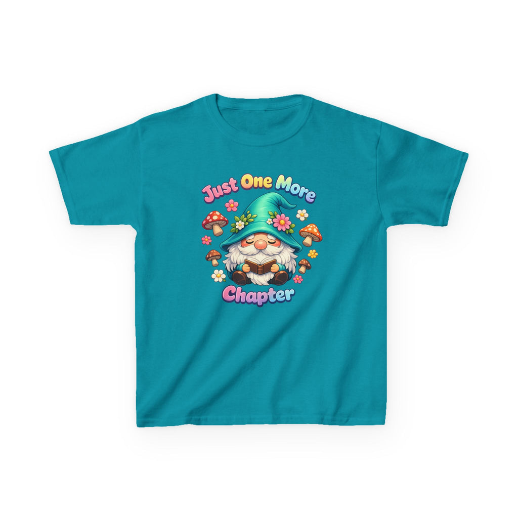Kids Tee — "Just One More Chapter" Cute Mushroom Gnome Reading Shirt