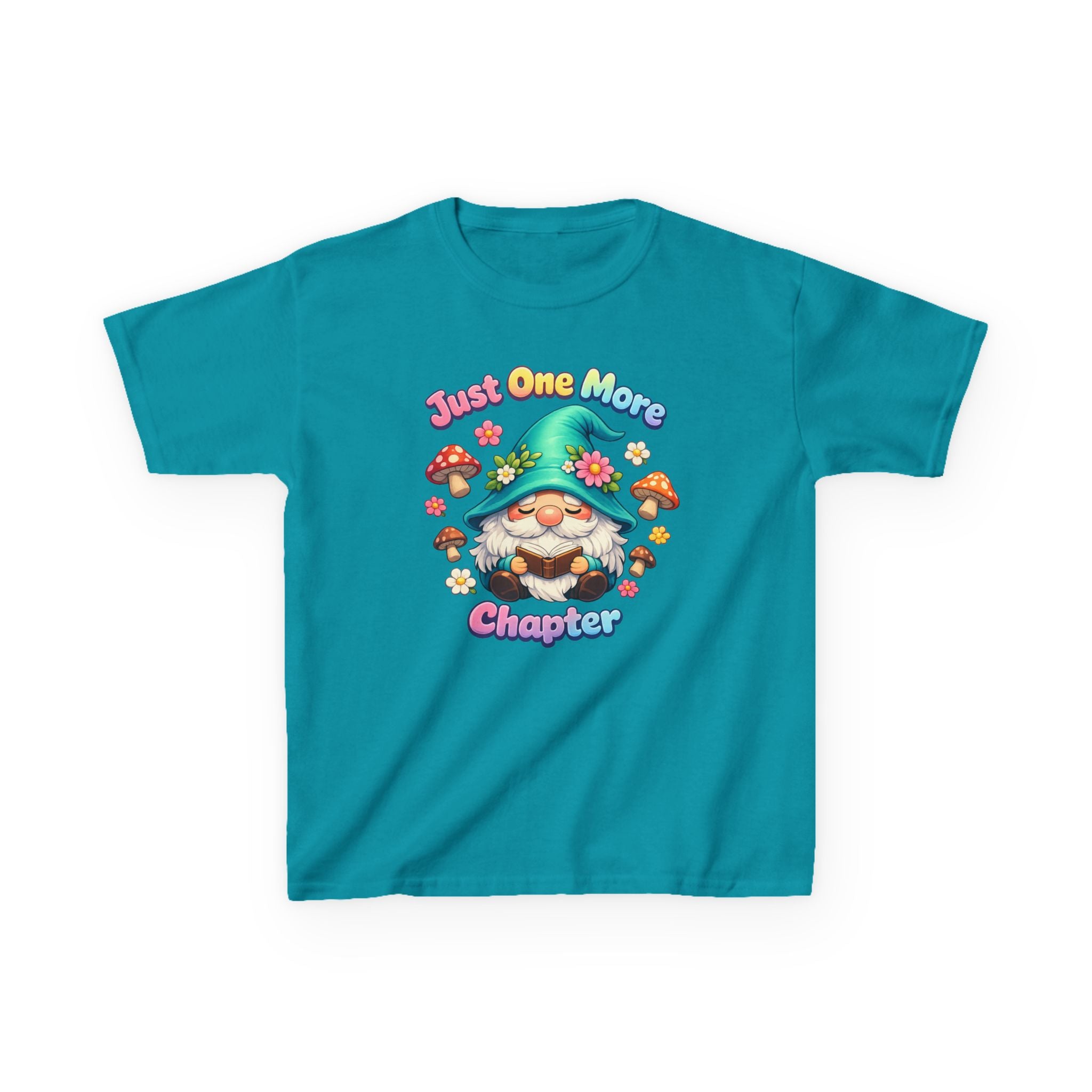 Kids Tee — "Just One More Chapter" Cute Mushroom Gnome Reading Shirt