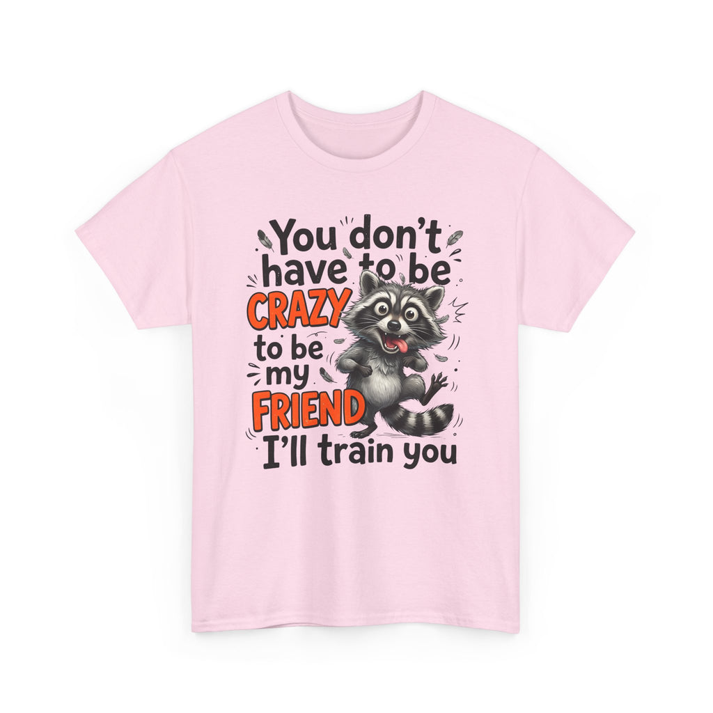 Raccoon Funny Friend T-Shirt – "You Don't Have to Be Crazy to Be My Friend, I'll Train You"