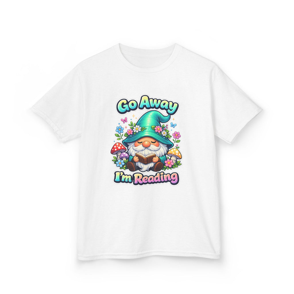 Kids Tee — "Go Away I'm Reading" Gnome Reading Shirt