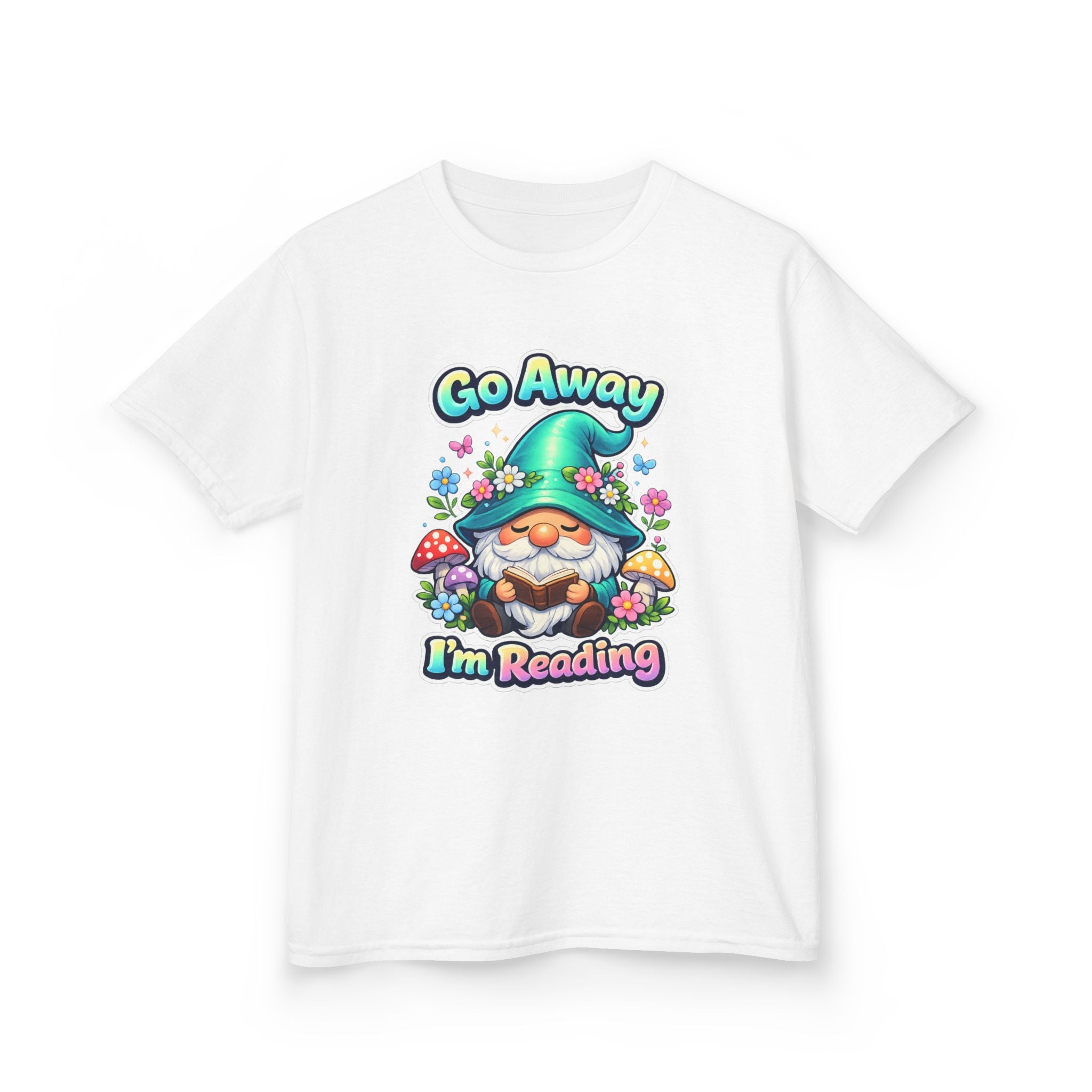 Kids Tee — "Go Away I'm Reading" Gnome Reading Shirt