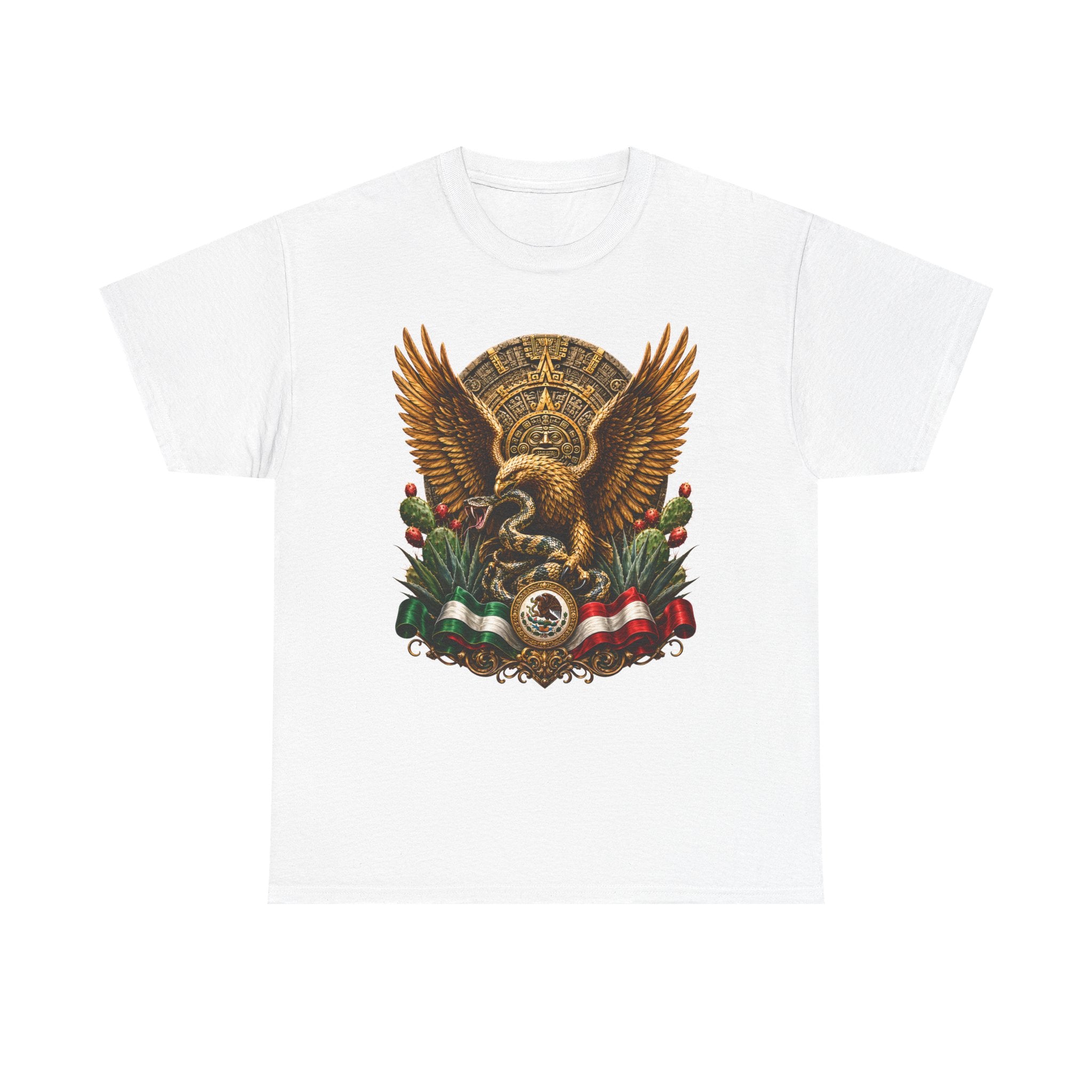 Mexican Eagle Crest T-Shirt — Aztec-Inspired Eagle with Mexican Flag Accents