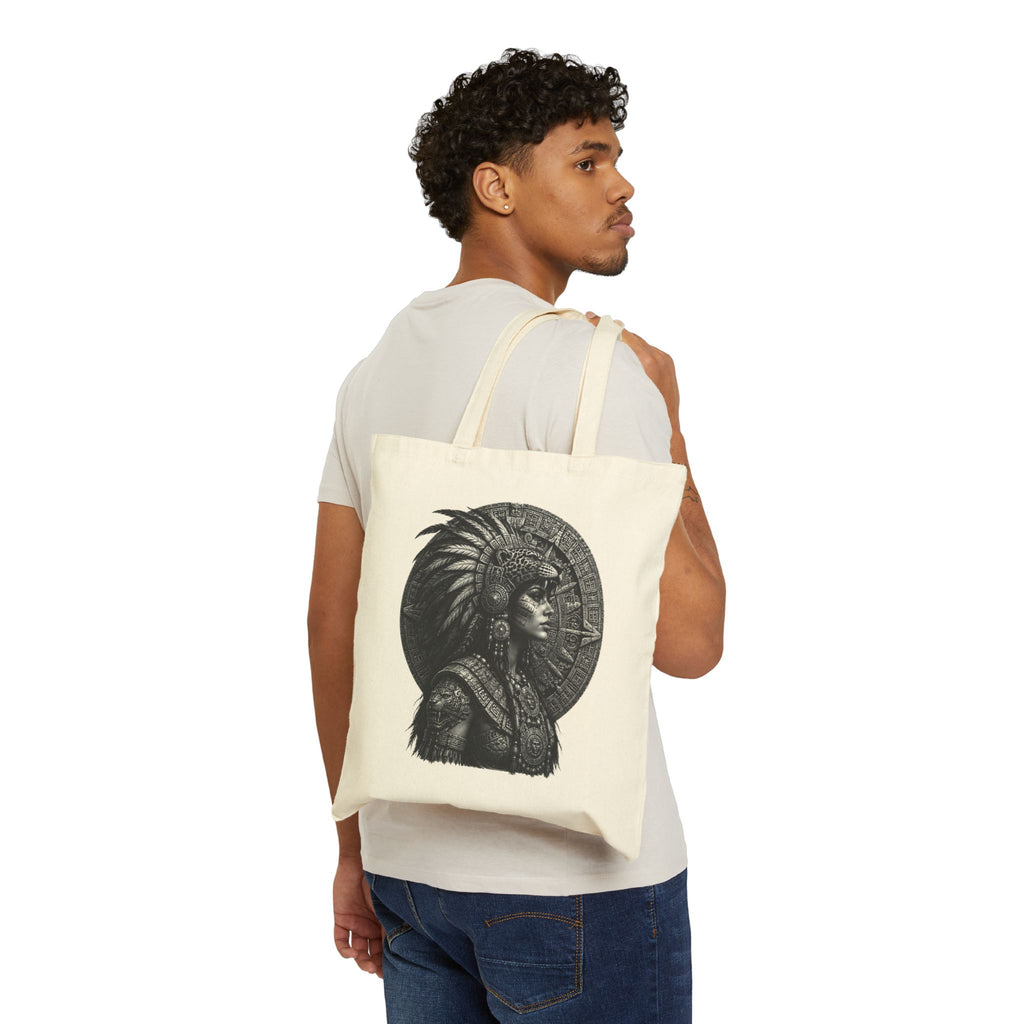 Aztec Warrior Canvas Tote — Vintage Tribal Headress Cotton Bag