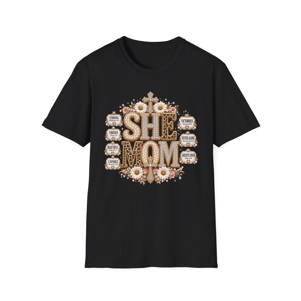 She Mom Floral Leopard Cross T‑Shirt — Mother’s Day Christian Mama Tee