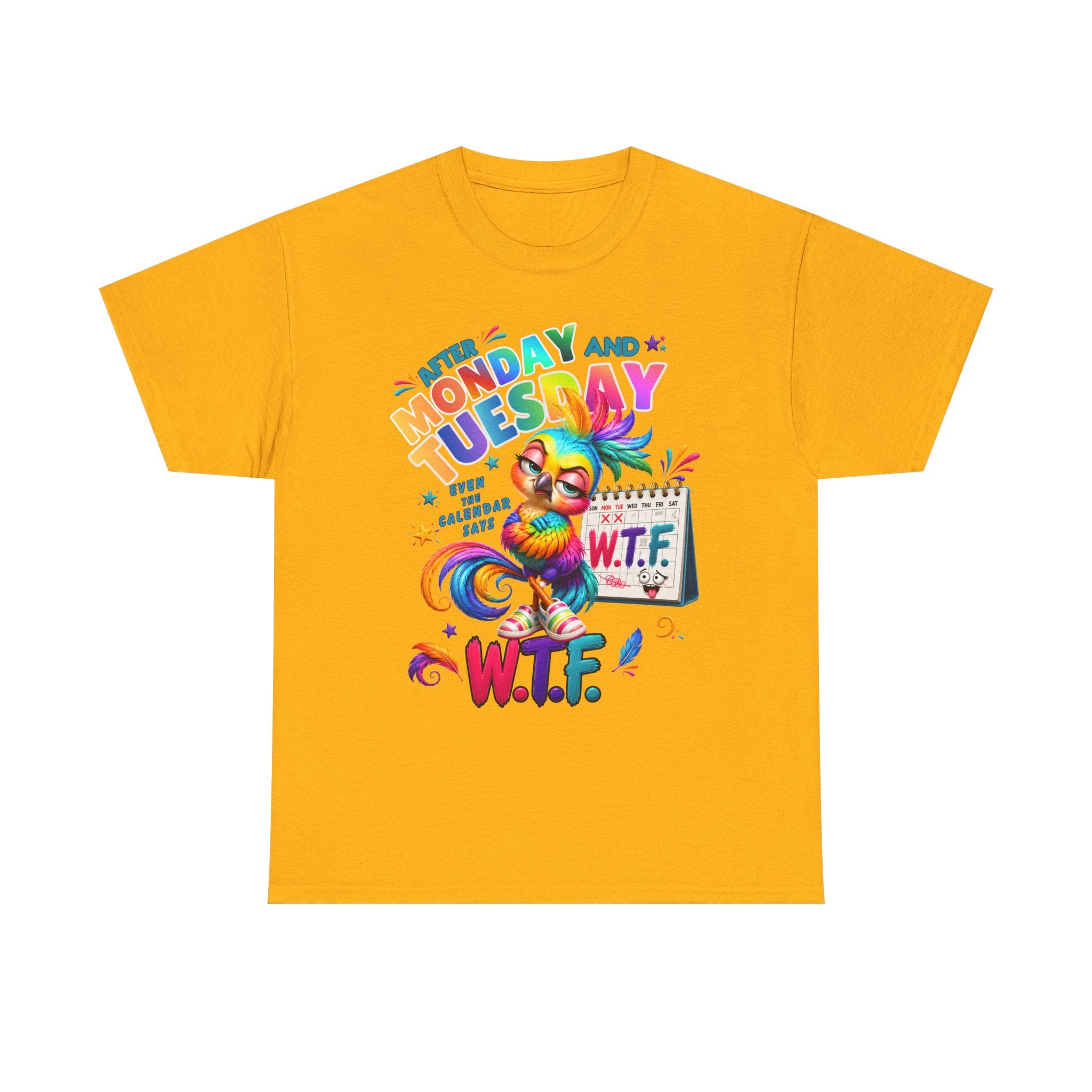 Monday and Tuesday WTF T-Shirt – Funny Colorful Rooster Graphic Tee