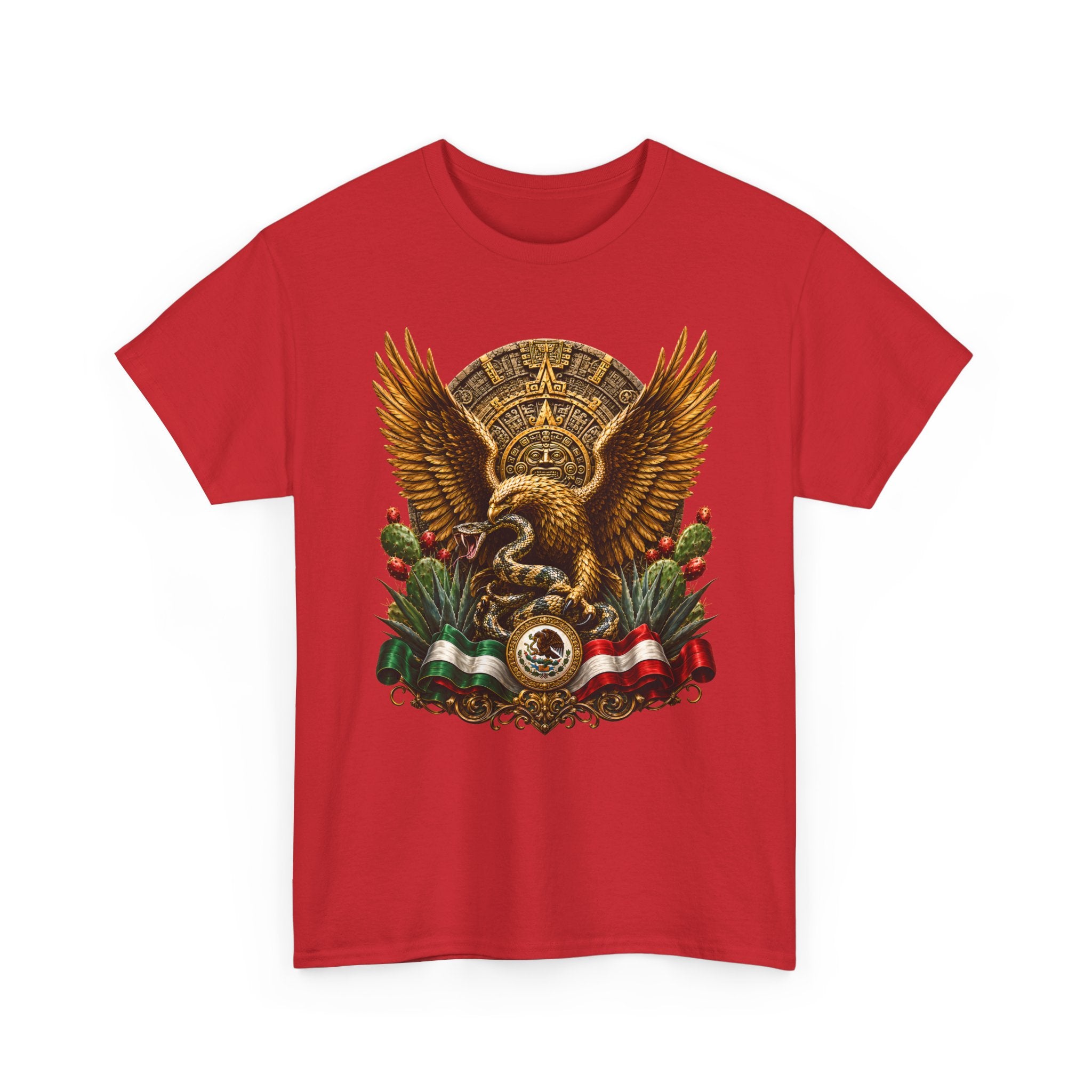 Mexican Eagle Crest T-Shirt — Aztec-Inspired Eagle with Mexican Flag Accents