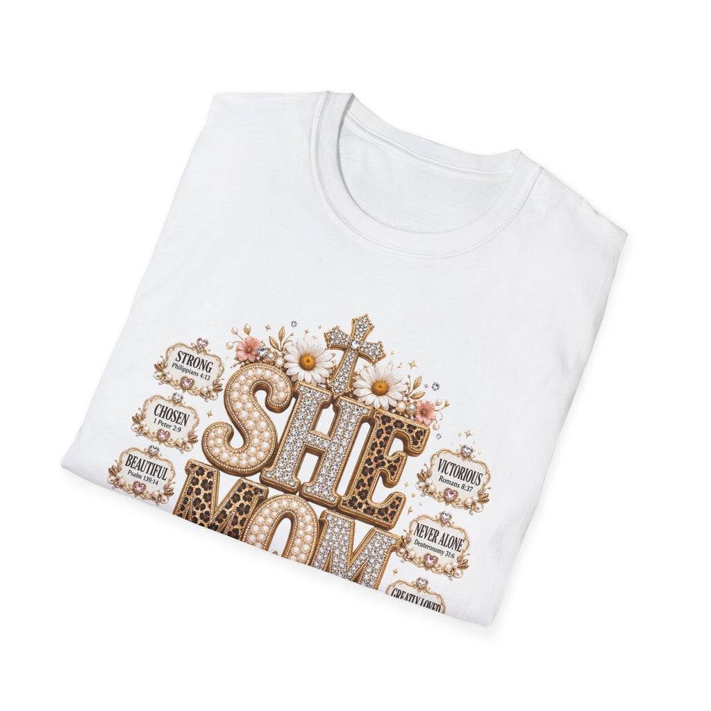 She Mom Floral Leopard Cross T‑Shirt — Mother’s Day Christian Mama Tee