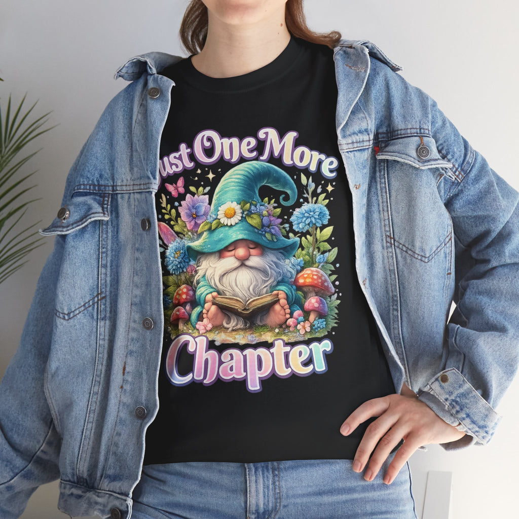 Just One More Chapter Shirt – Book Lover Gift, Cute Reading Gnome T-Shirt, Cozy Reader Tee, Bibliophile Gift, Teacher Gift