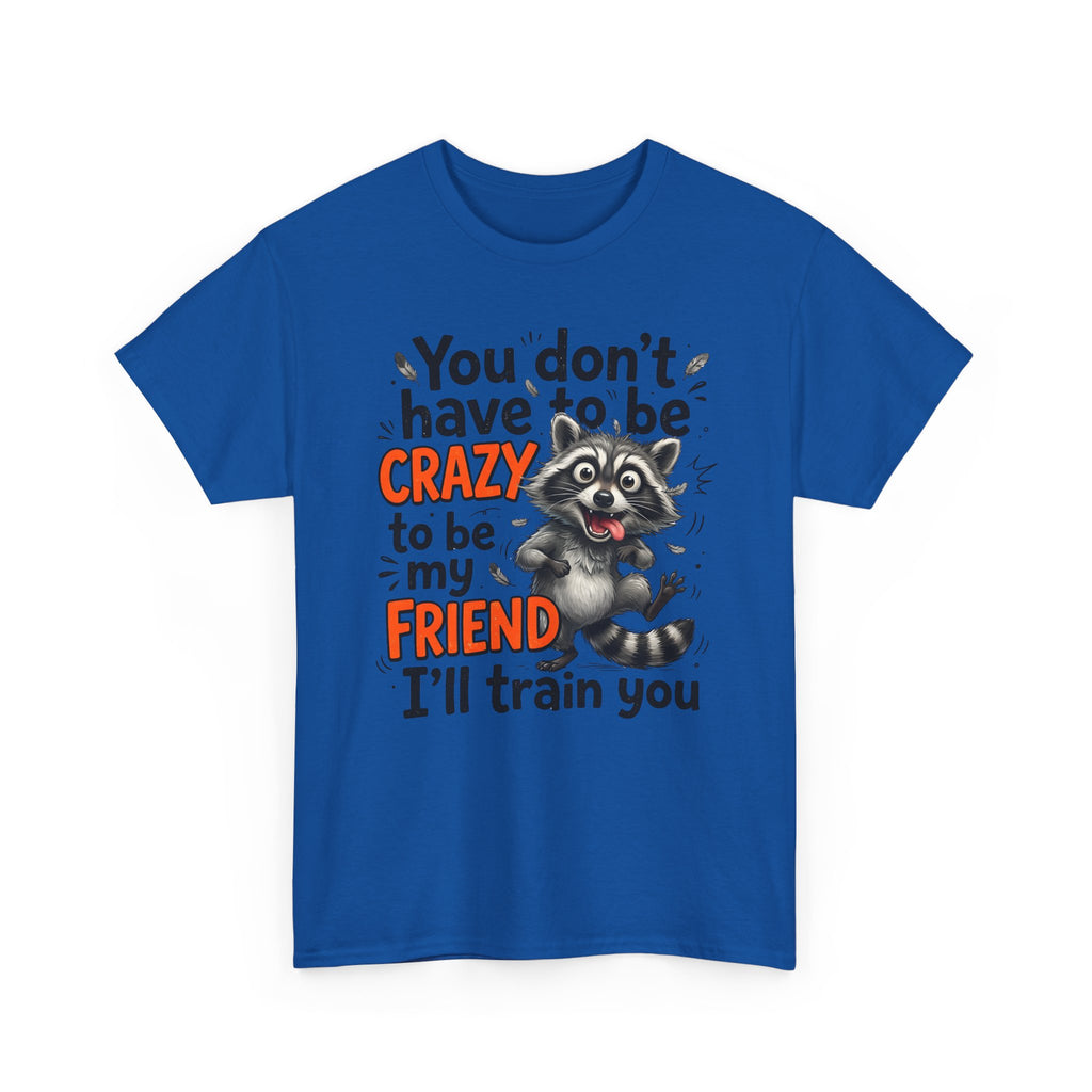 Raccoon Funny Friend T-Shirt – "You Don't Have to Be Crazy to Be My Friend, I'll Train You"