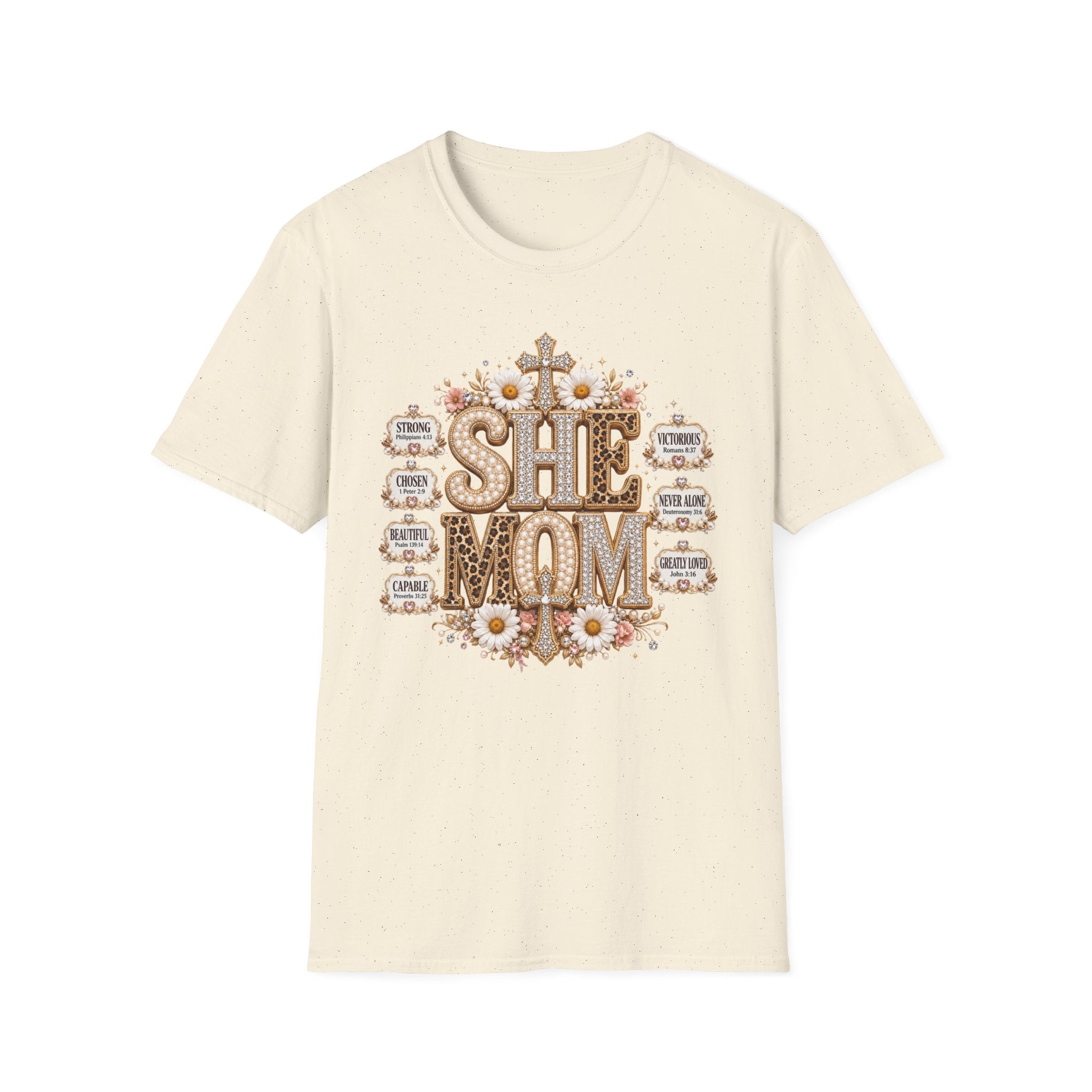 She Mom Floral Leopard Cross T‑Shirt — Mother’s Day Christian Mama Tee