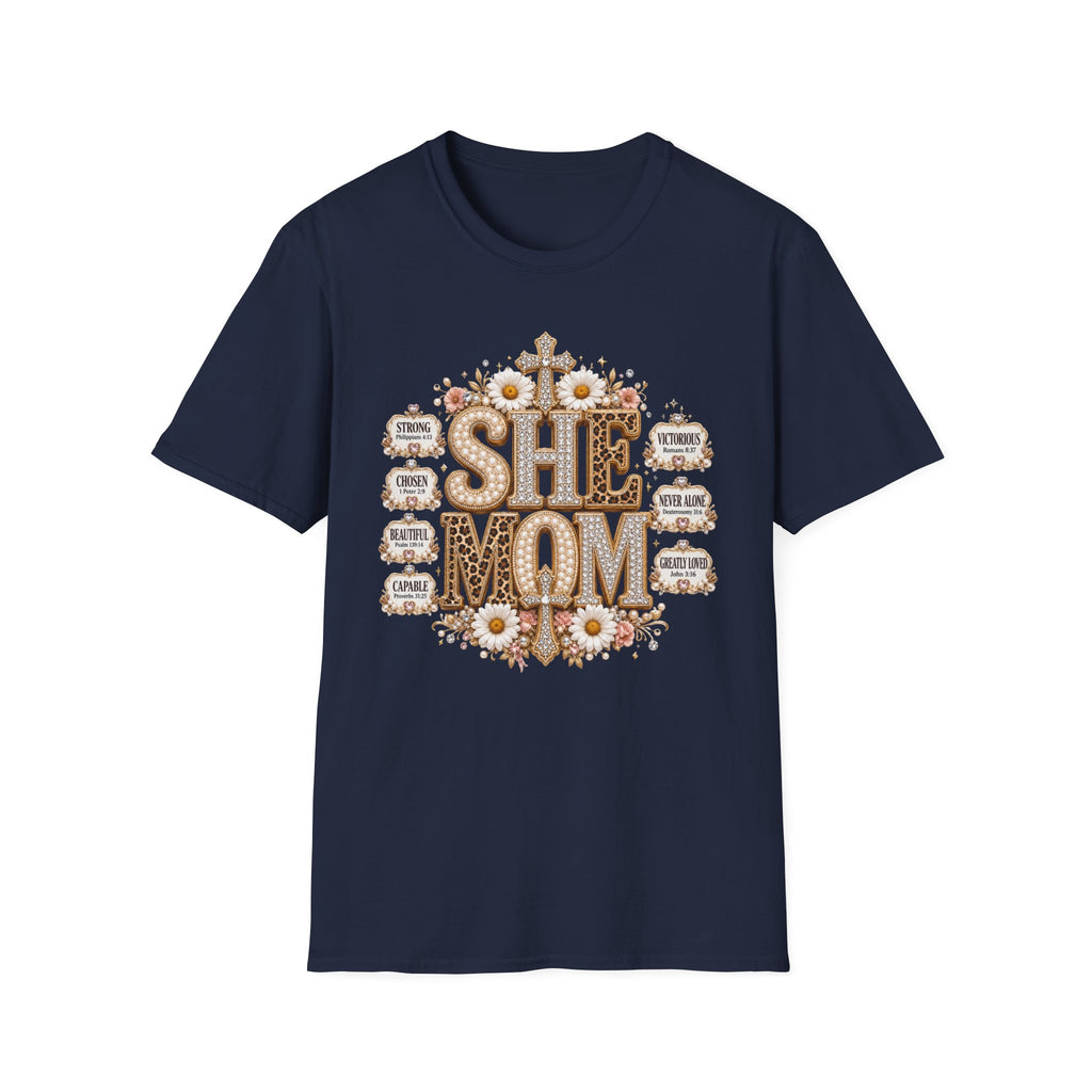 She Mom Floral Leopard Cross T‑Shirt — Mother’s Day Christian Mama Tee