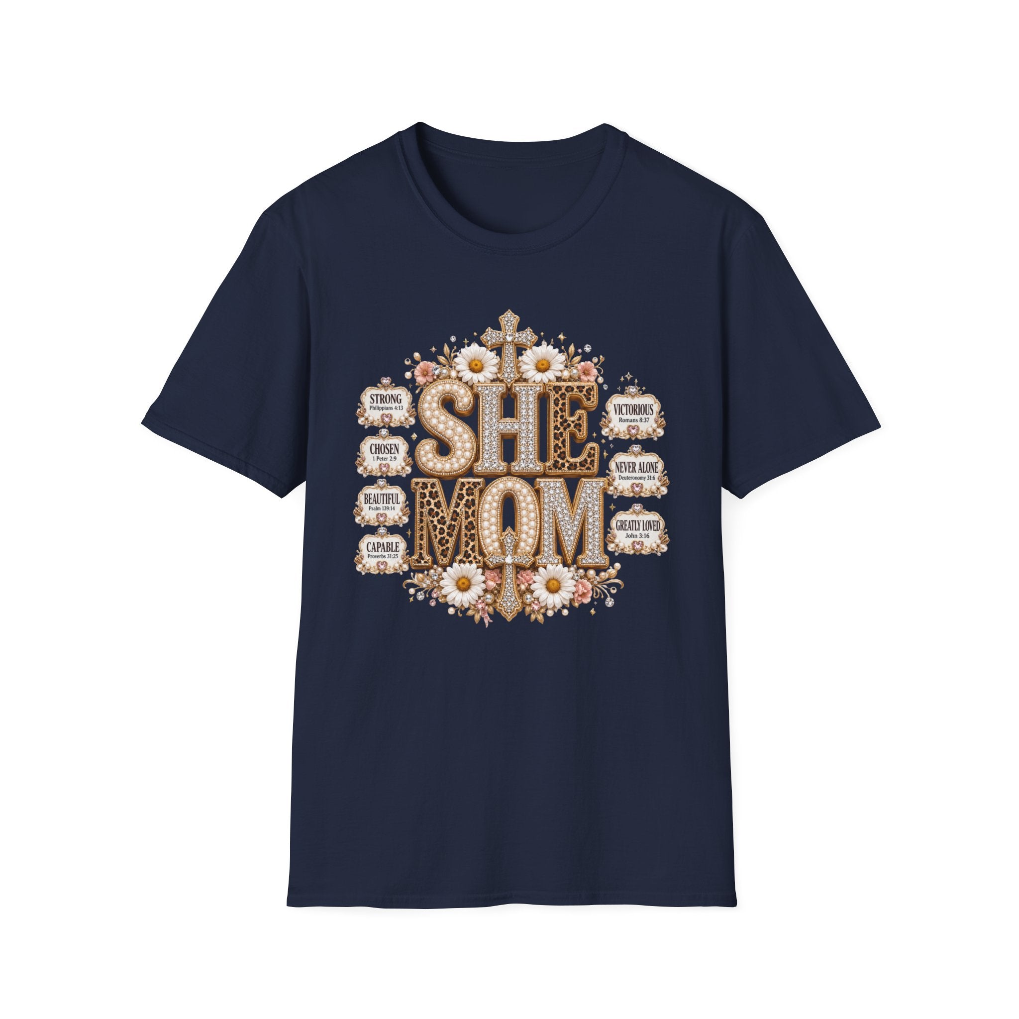She Mom Floral Leopard Cross T‑Shirt — Mother’s Day Christian Mama Tee